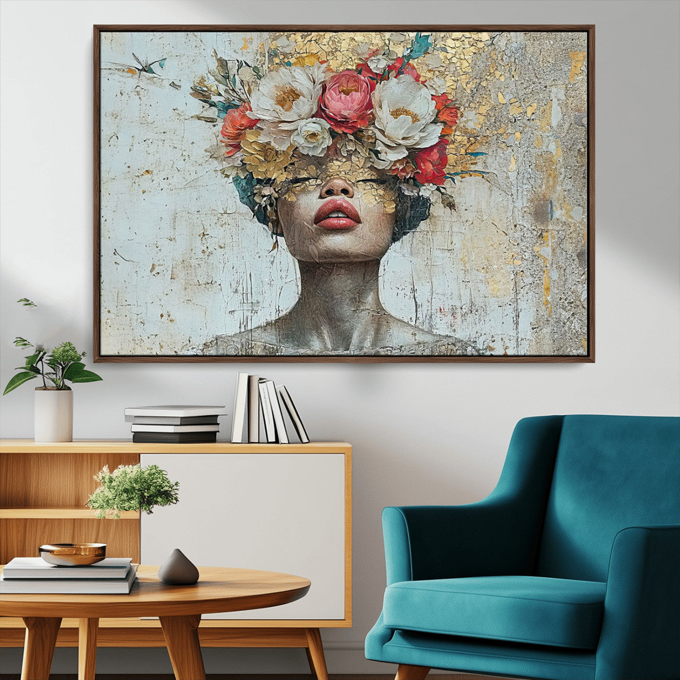 MGV-FC-36X24 - Golden Petal Wall Art Canvas Print - Silhouette Woman Wall Art Canvas Print, Floral Woman Portrait