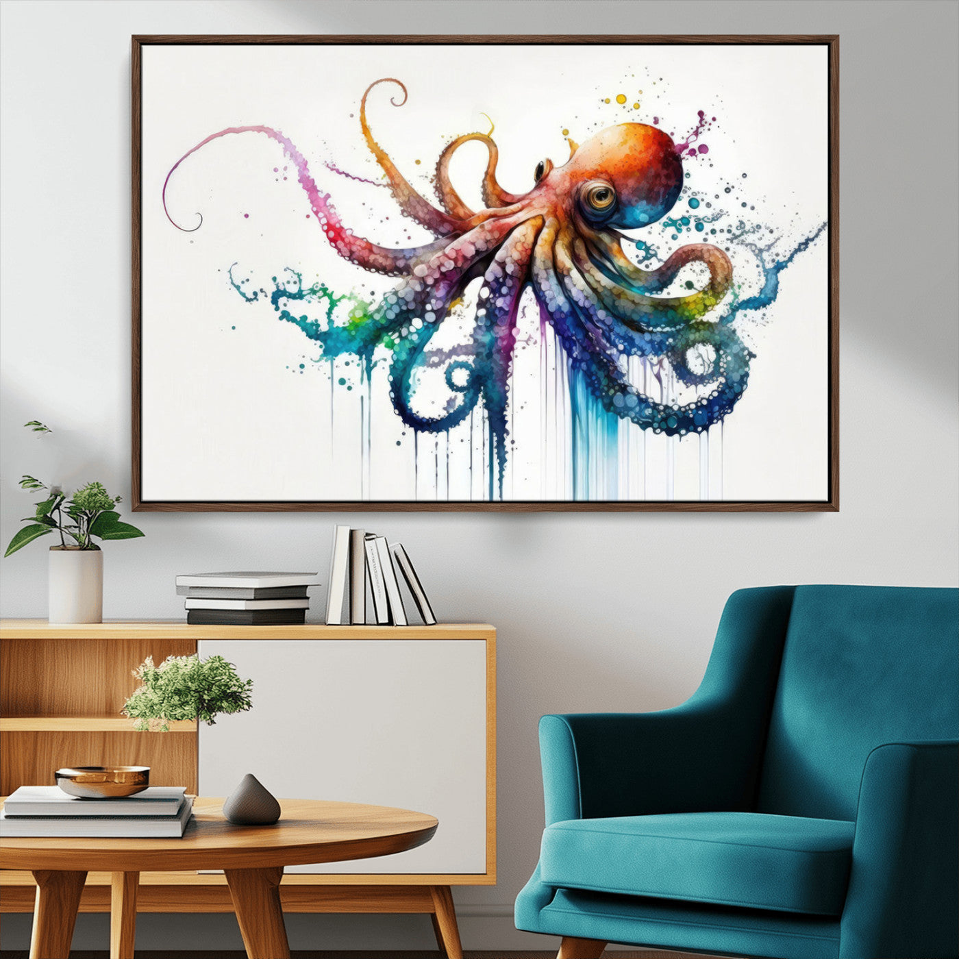 MGV-FC-36X24 - Watercolor Vibrant Octopus Wall Art Canvas Print | Abstract Sea Life Art | Colorful Marine Creature