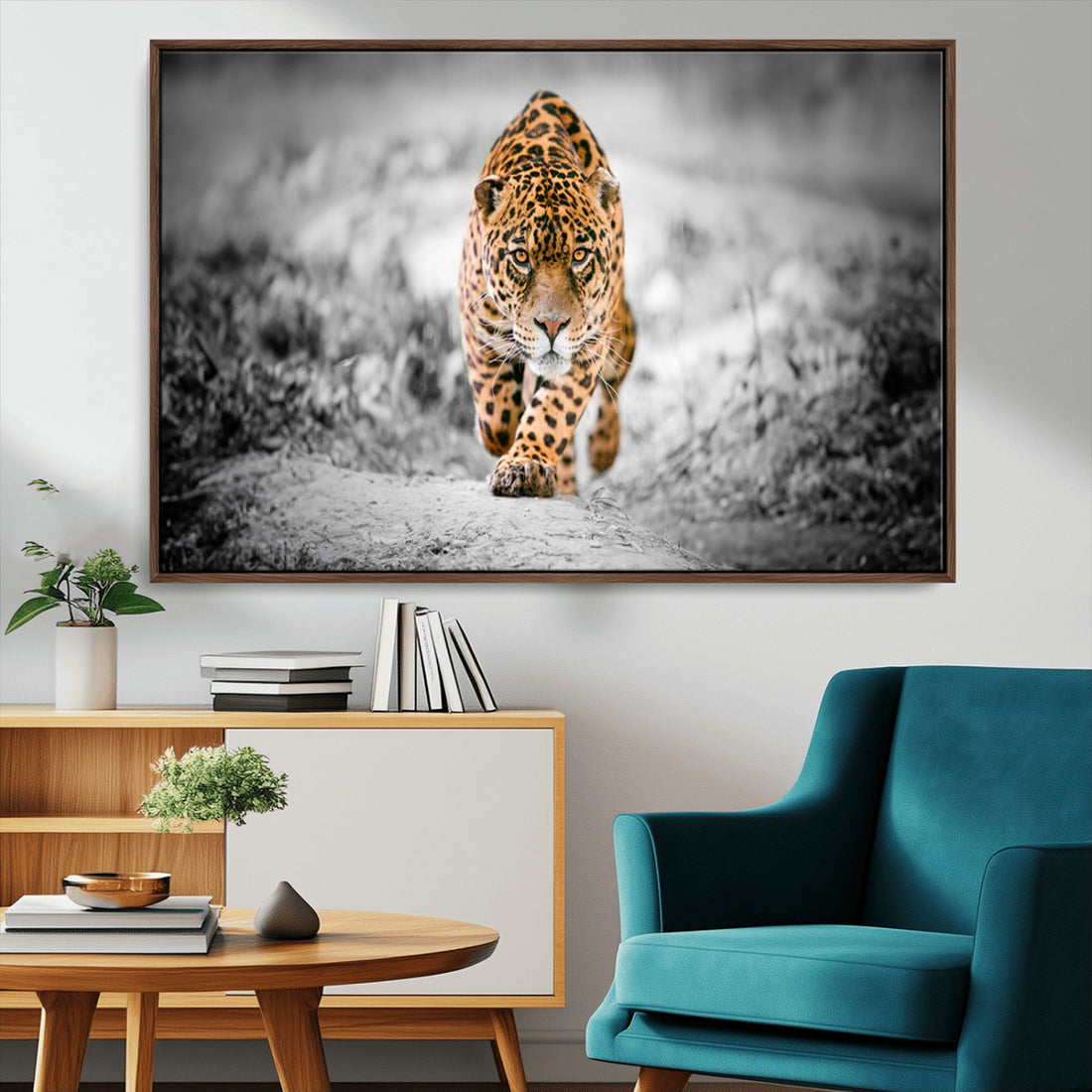 Jaguar Wall Art Canvas Print, Majestic Big Cat in Focused Pursuit