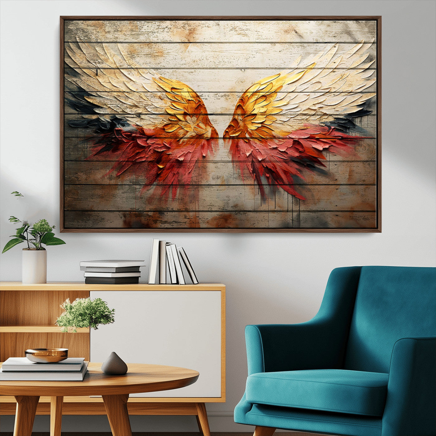 MGV-FC-36X24 - Abstract Angel Wings Canvas Wall Art – Framed and Ready to Hang Modern Angelic Wings Decor for