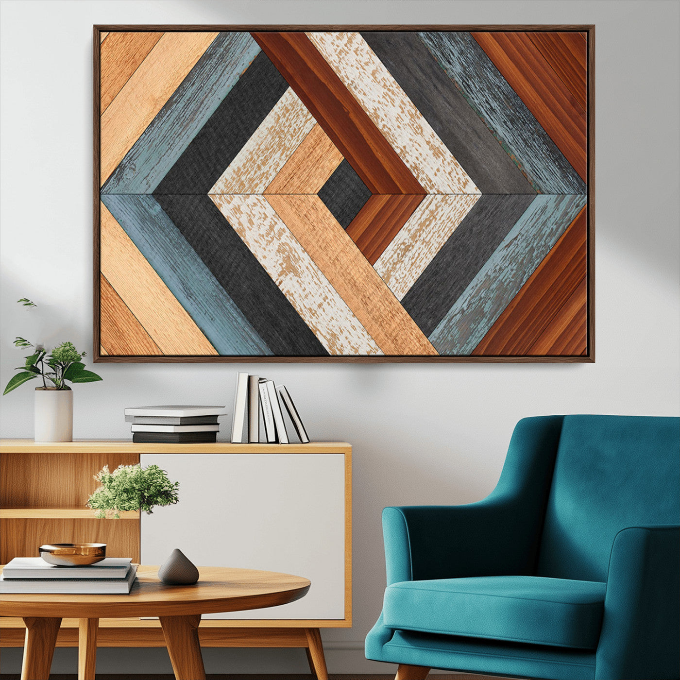 MGV-FC-36X24 - Geometric Wood Art Wall Decor Canvas Print, Rustic Wooden Pattern Triptych Wall Art for Living Room