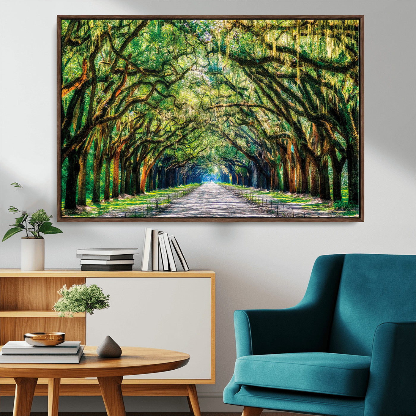 MGV-FC-36X24 - Serene Tree Tunnel Wall Art Canvas Print – Pathway Under Canopy of Lush Green Trees, Nature-Inspired