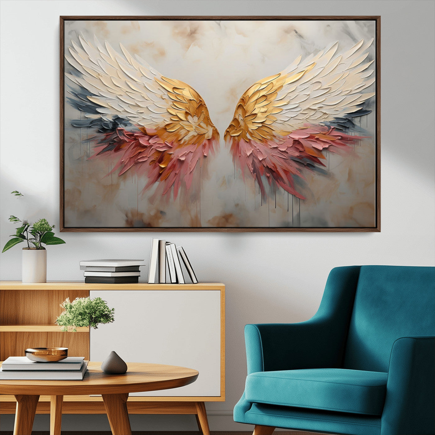 MGV-FC-36X24 - Golden Angel Wings Wall Art Canvas Print – Stunning Abstract Winged Art for Elegant Home Decor –
