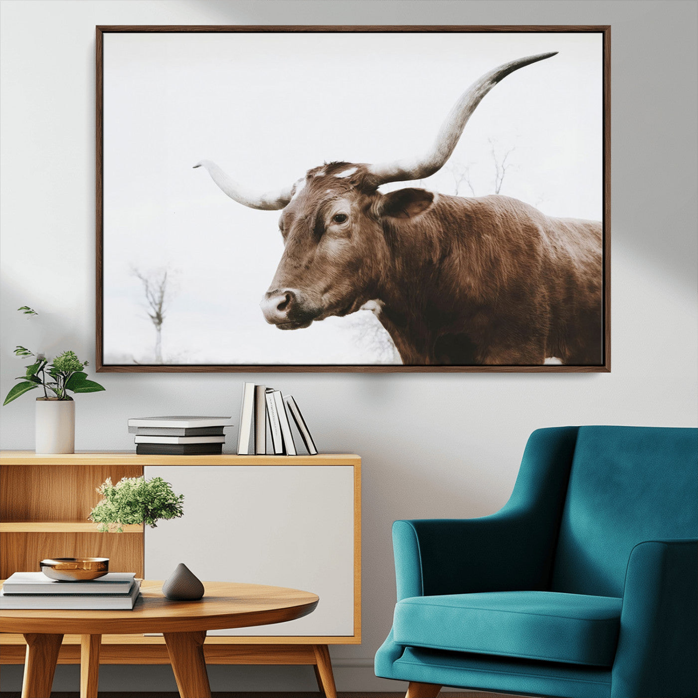 MGV-FC-36X24 - Rustic Bull Wall Art Canvas Print – Modern Longhorn Farmhouse Animal Decor – Abstract Farm Cow