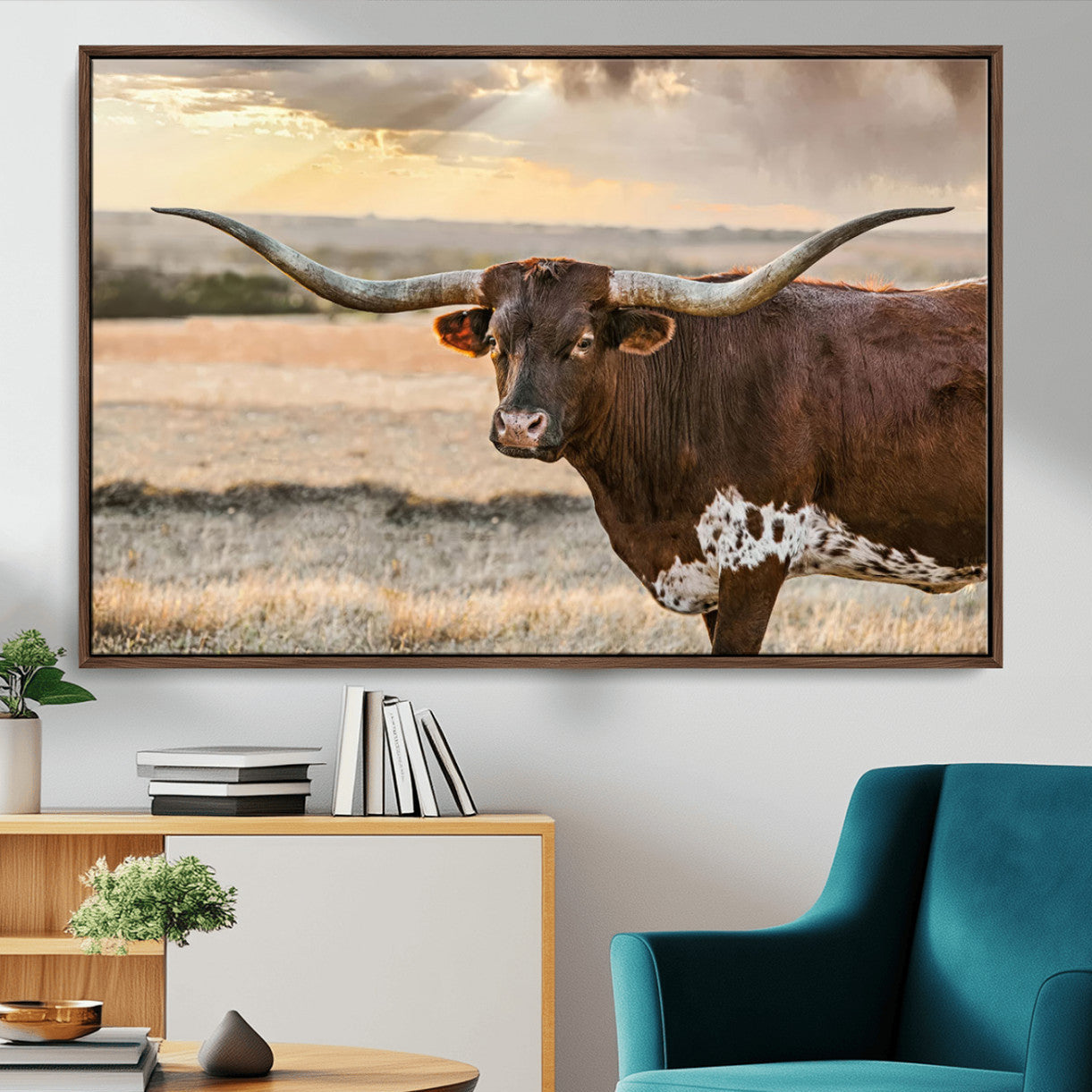 42715-MGV-CV-36X24-Texas Longhorn Wall Art Canvas Print, Rustic Ranch Decor, Majestic Western Longhorn Cattle