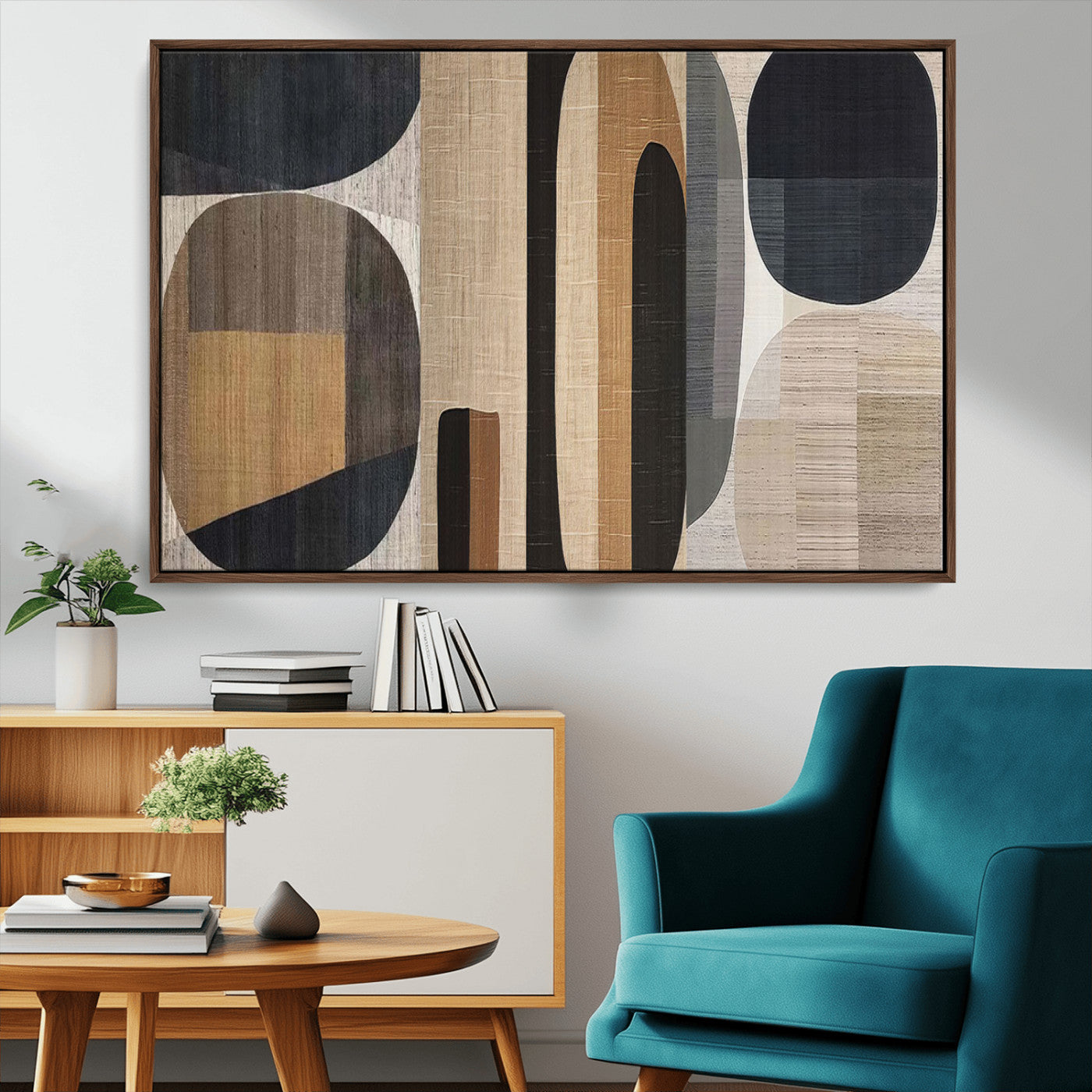 MGV-FC-36X24 - Abstract Minimalist Canvas Wall Art - Neutral Geometric Modern Boho Decor, Minimalist Brown Wabi