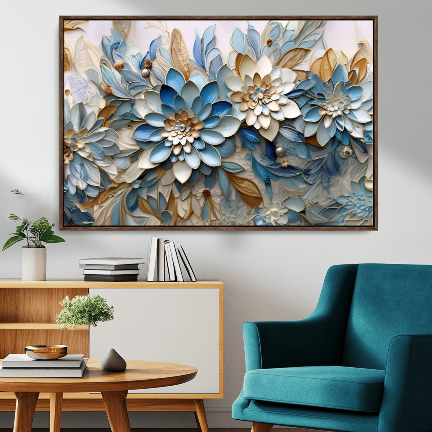 MGV-FC-36X24 - Blu Abstract Flower Wall Art Canvas Print