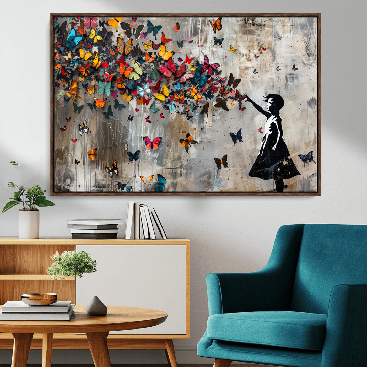 MGV-FC-36X24 - Banksy Wall Art - Banksy Girl and Butterfly Explosion Wall Art Canvas Print | Girl with Butterflies