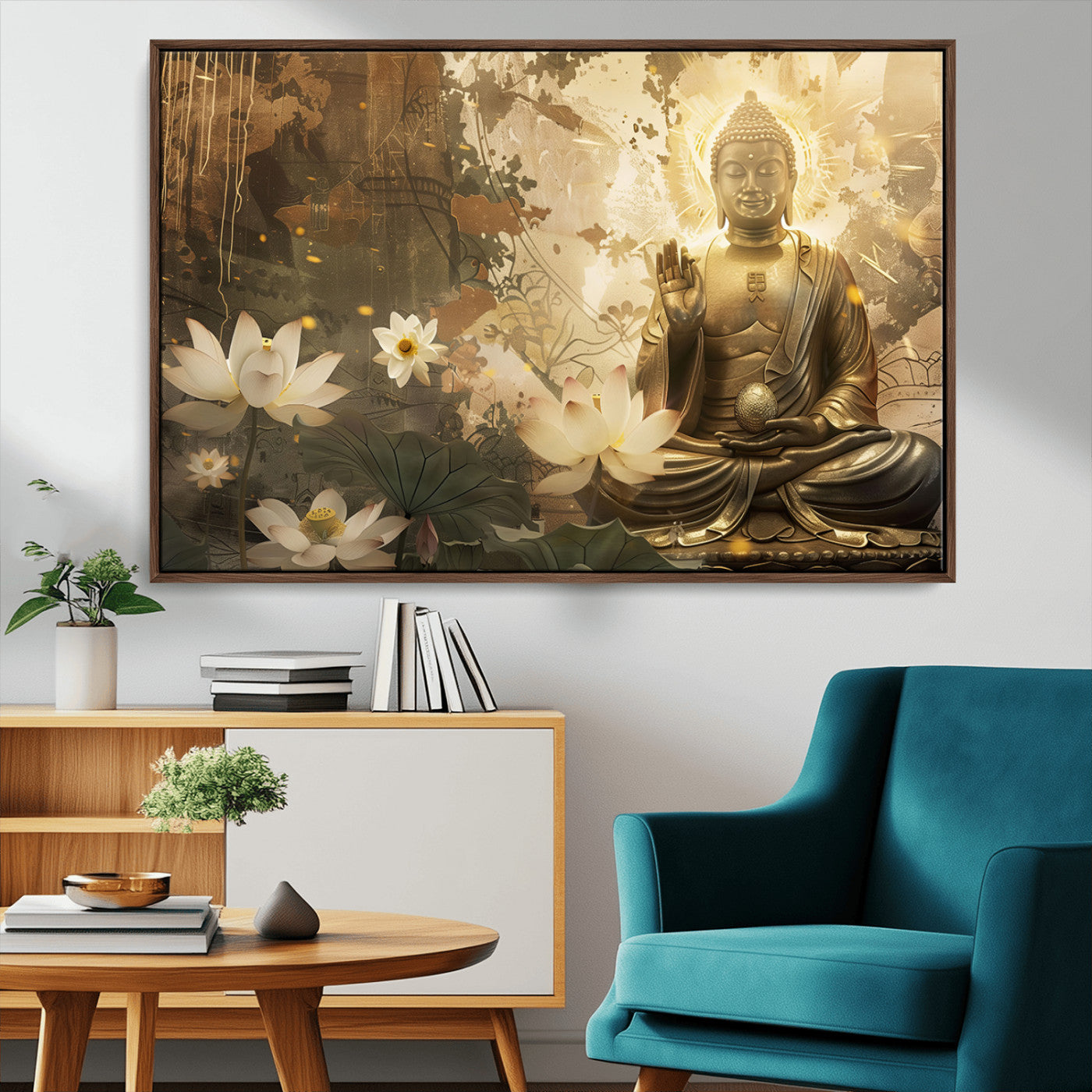 MGV-FC-36X24 - Zen Buddha Wall Art Canvas Print | Peaceful Meditation Decor with Lotus Flowers | Spiritual Serenity