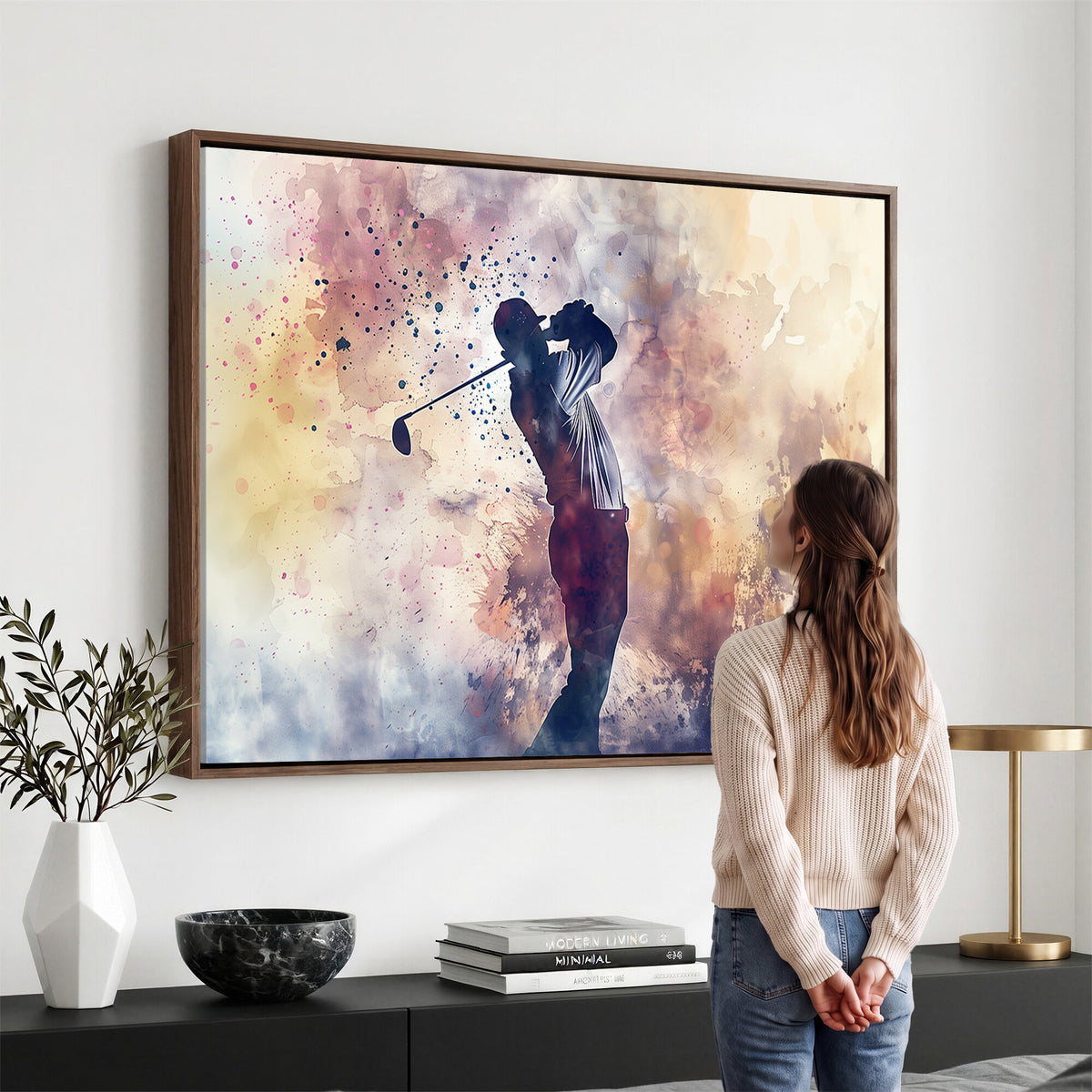 10848-MGV-CV-36X24 - Abstract Watercolor Golf Player Wall Art Canvas Print
