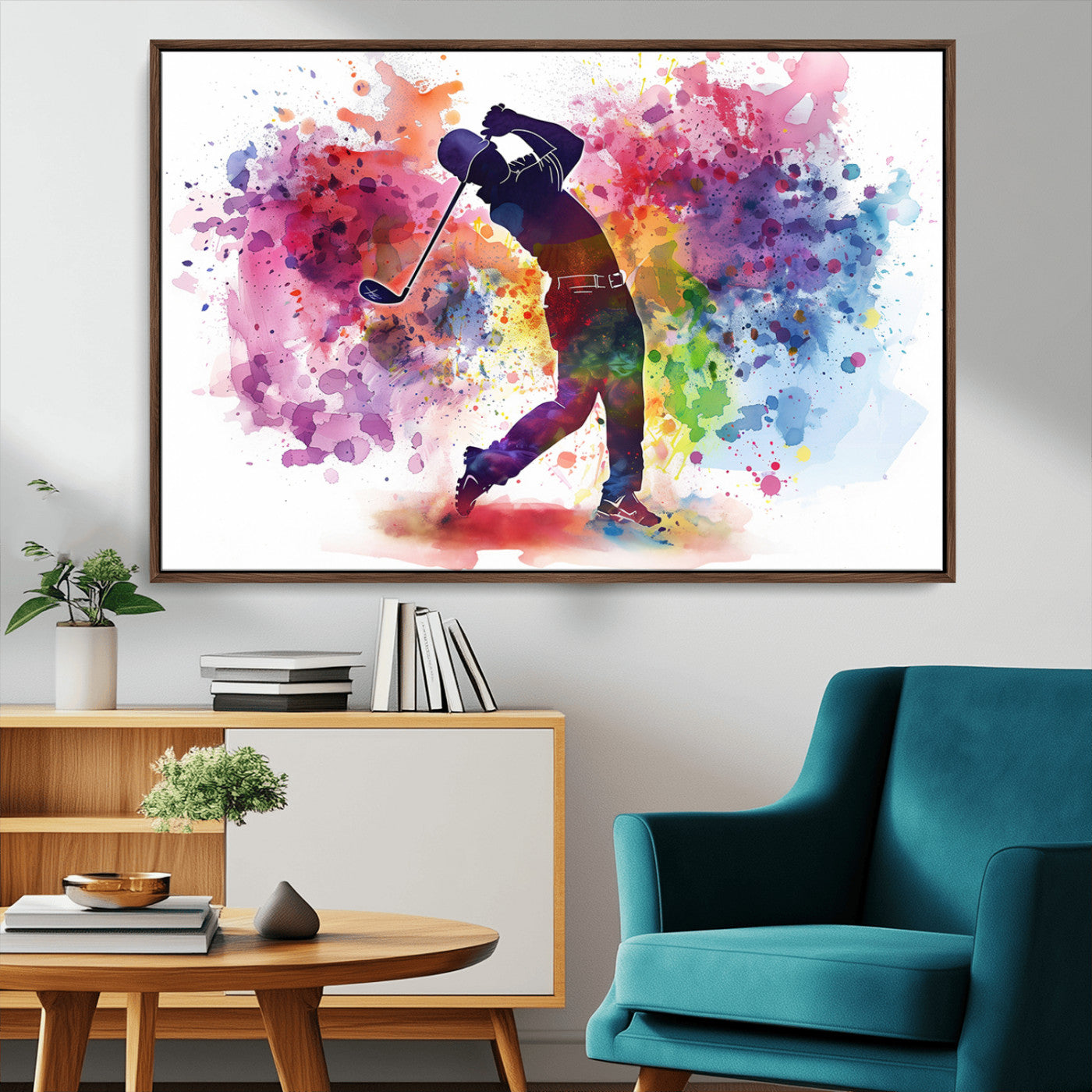 MGV-FC-36X24 - Colorful Golfer Swing Wall Art Canvas Print - Ready to Hang, Framed Sports Decor