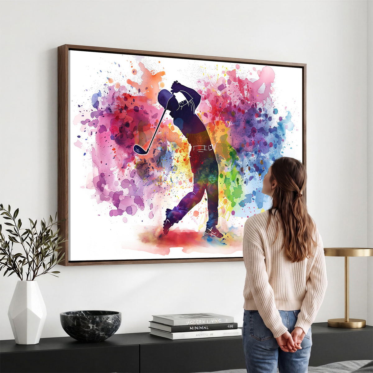 66537-MGV-CV-36X24 - Colorful Golfer Swing Wall Art Canvas Print, Ready to Hang