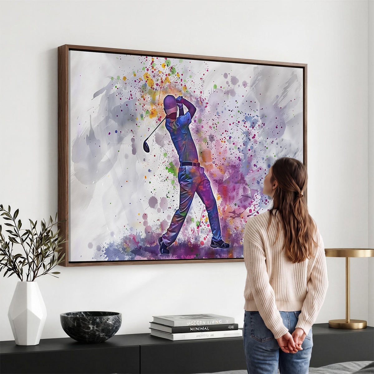60116-MGV-CV-36X24 - Watercolor Golf Swing Wall Art Canvas Print, Vibrant, Framed and Ready to Hang