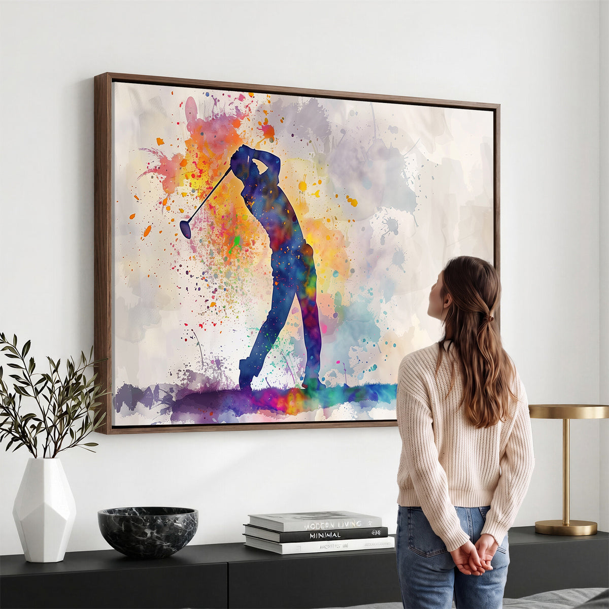 89625-MGV-CV-36X24 - Vibrant Watercolor Golf Swing Wall Art Canvas Print | Extra Large 3 Piece Canvas Wall Art