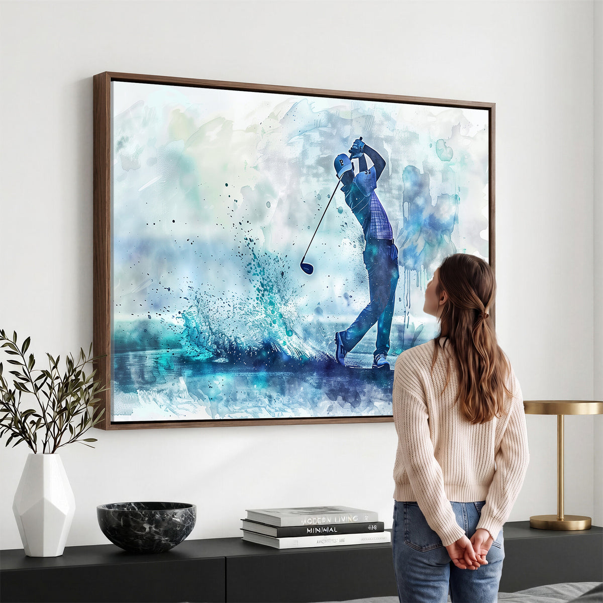 45328-MGV-CV-36X24 - Watercolor Abstract Golf Swing Wall Art Canvas Print