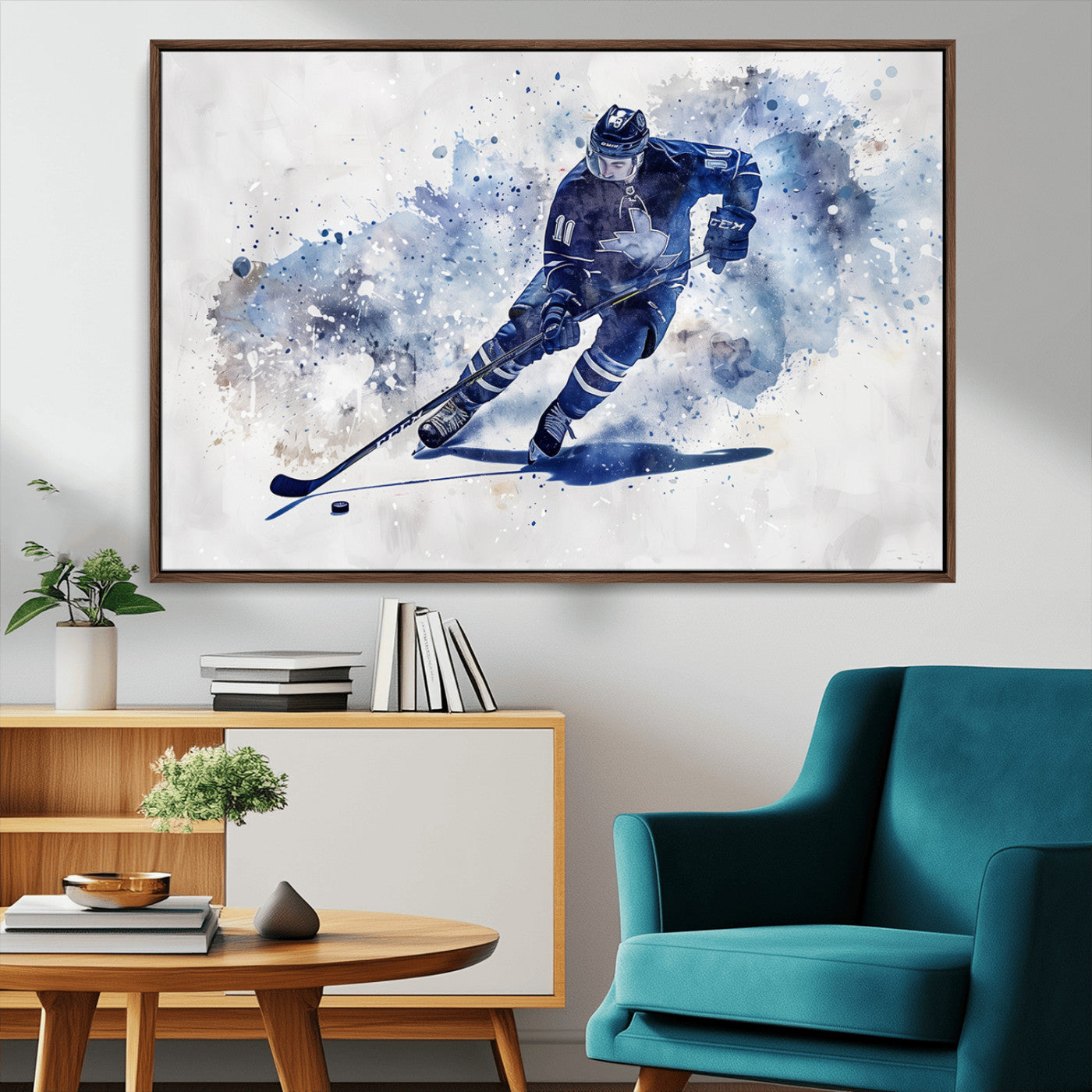 MGV-FC-36X24 - Hockey Player Wall Art Canvas Print - Sports-Inspired Watercolor Decor - Ready to Hang