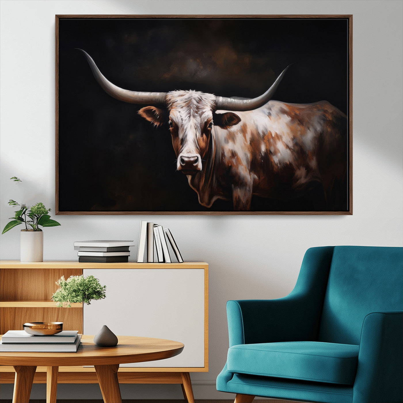 82543-MGV-CV-36X24-Texas Longhorn Wall Art Canvas Print | Western Ranch Decor | Bold Rustic Cattle Artwork | Ready to