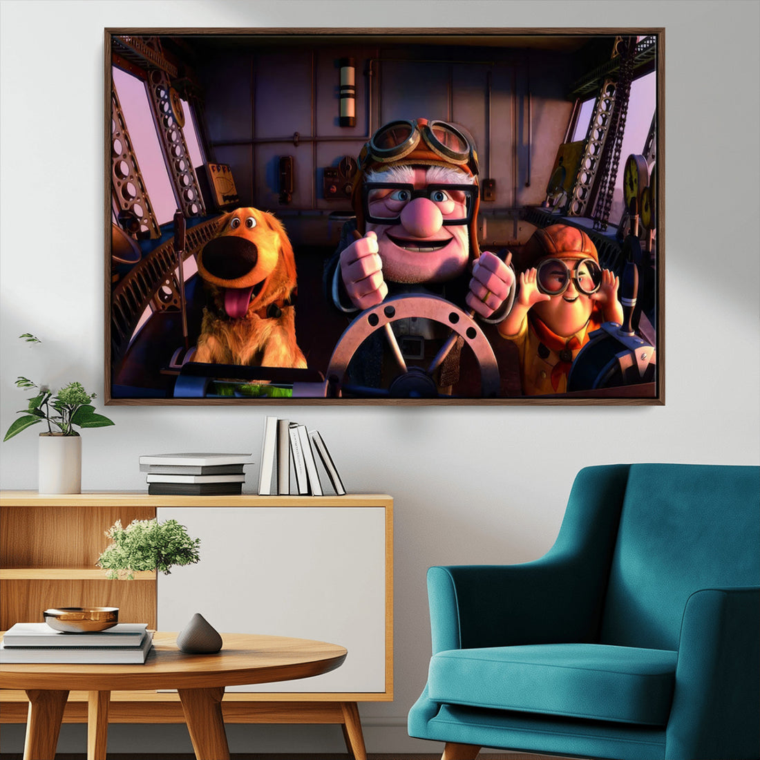 Carl, Russell and Dog, Up Movie Poster Style Wall Art | Extra Large 3 Piece Canvas Wall Art