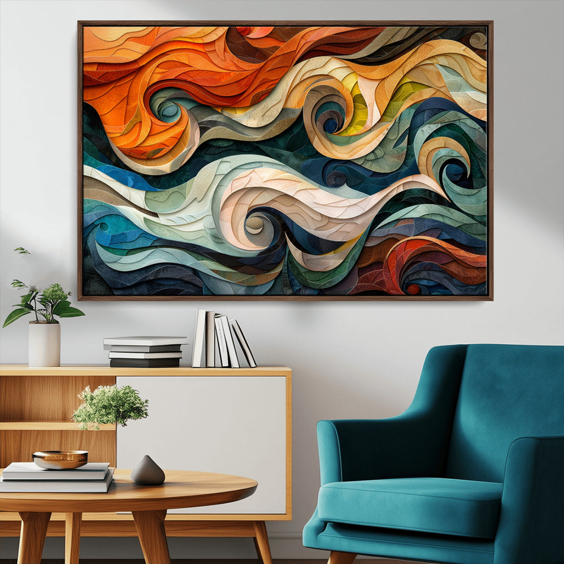 Abstract Wave Wall Art, Ready to Hang Framed Canvas Print | Extra Large 3 Piece Canvas Wall Art