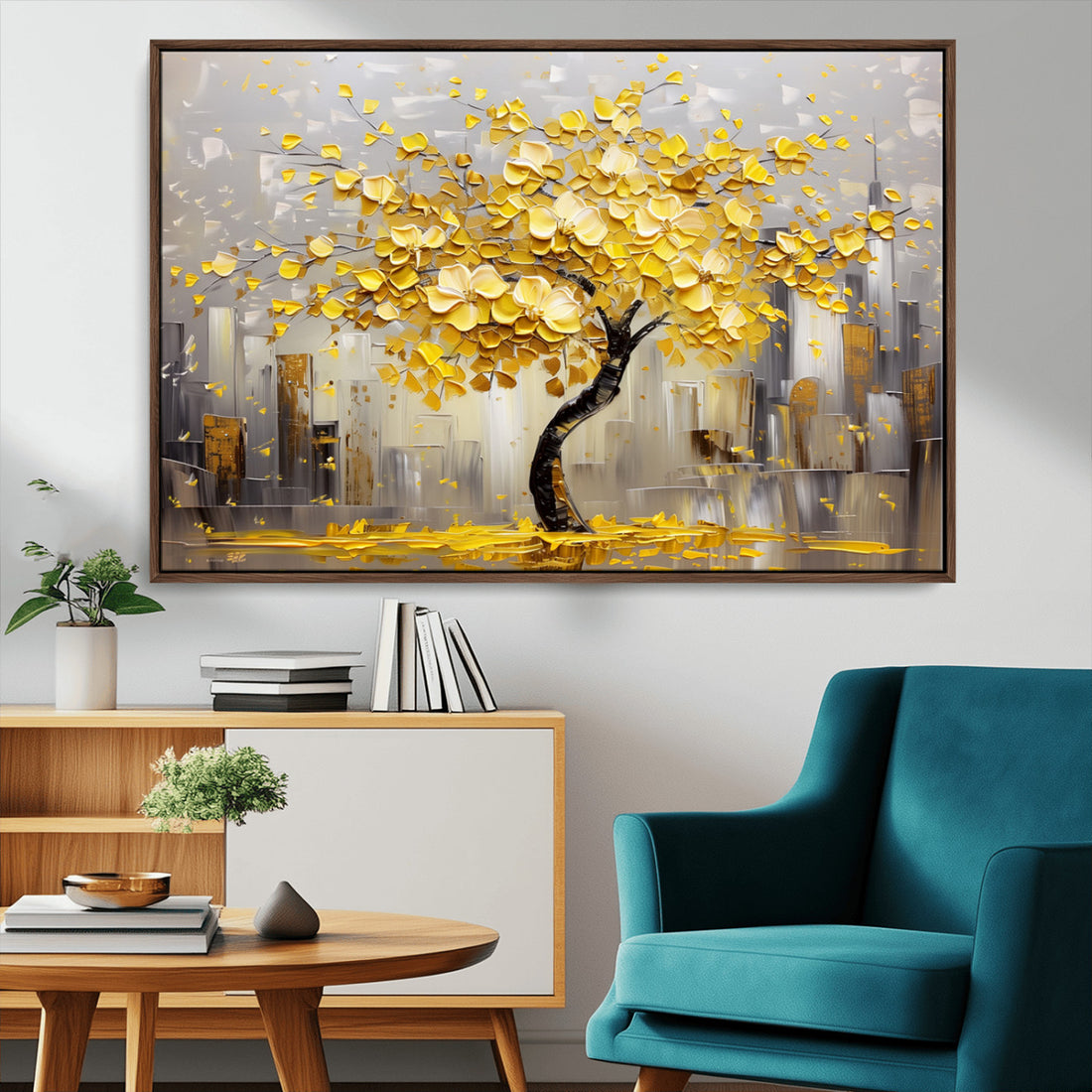 Golden Tree Canvas Print, Abstract Wall Art for Modern Homes | Extra Large 3 Piece Canvas Wall Art