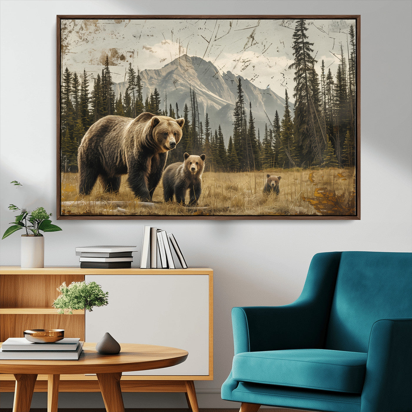 MGV-FC-36X24 - Rustic Grizzly 399 Bear Family Wall Art Canvas Print