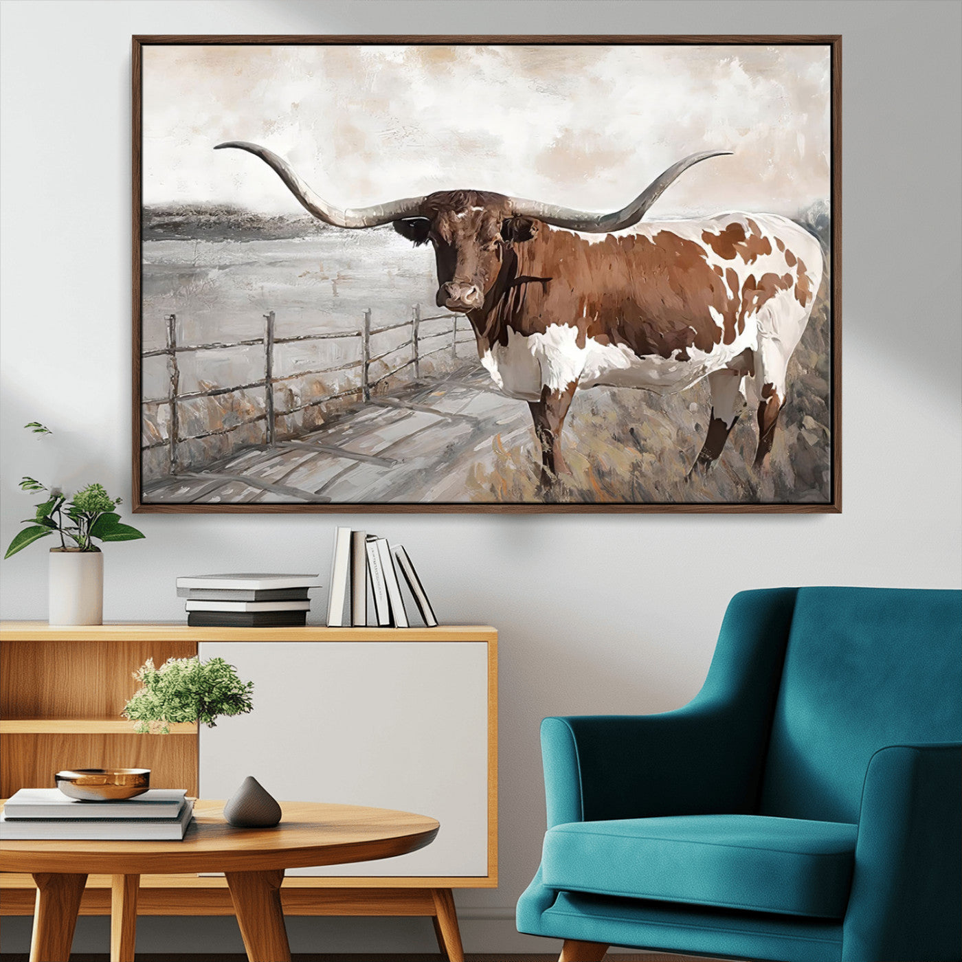 57340-MGV-CV-36X24-Vintage Texas Cow Wall Art Canvas Print, Rustic Longhorn Wall Art | Canvas Print for Farmhouse Decor