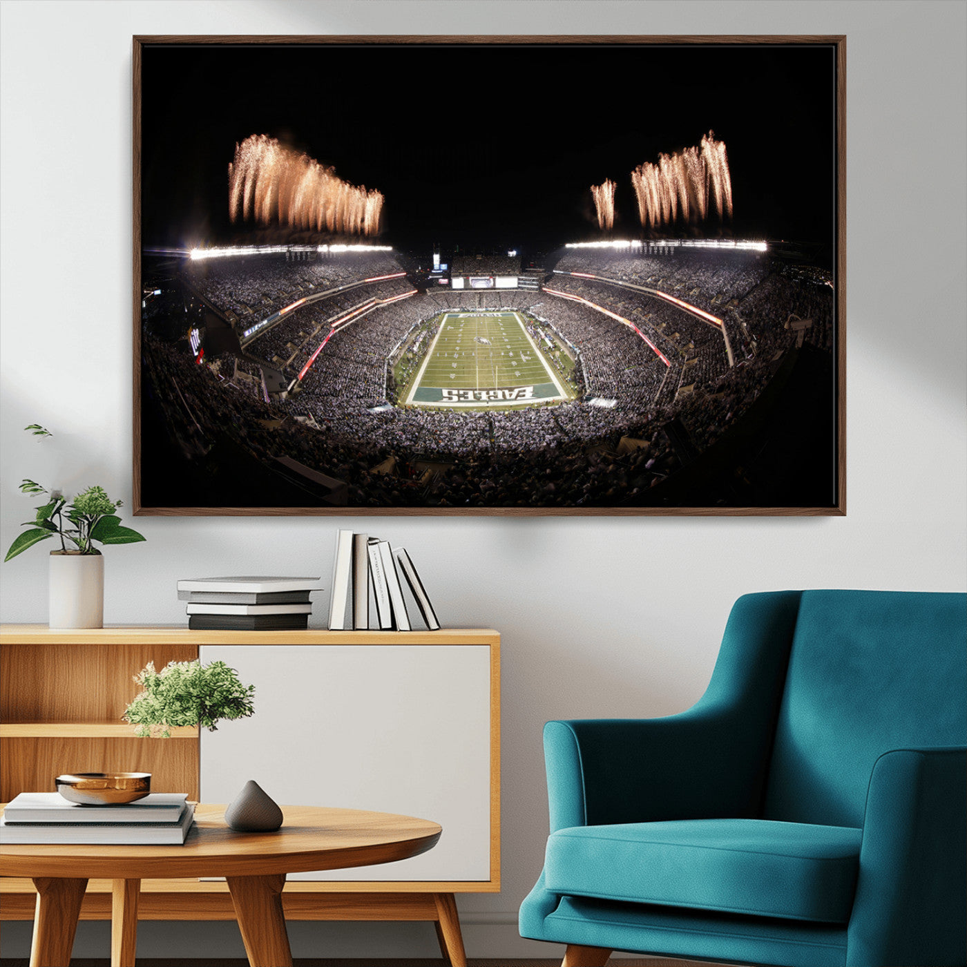 48893-MGV-CV-36X24-Eagles Field Stadium Wall Art - Lincoln Financial Field Fireworks Game Triple Canvas Wall Art -