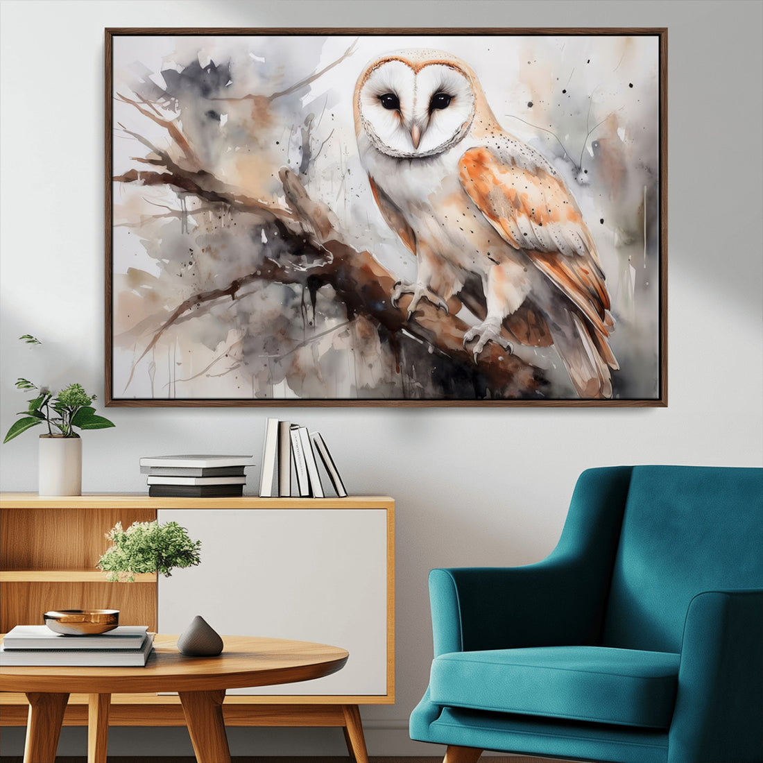 Barn Owl Wall Art, Watercolor Barn Owl Canvas Print | Extra Large 3 Piece Canvas Wall Art