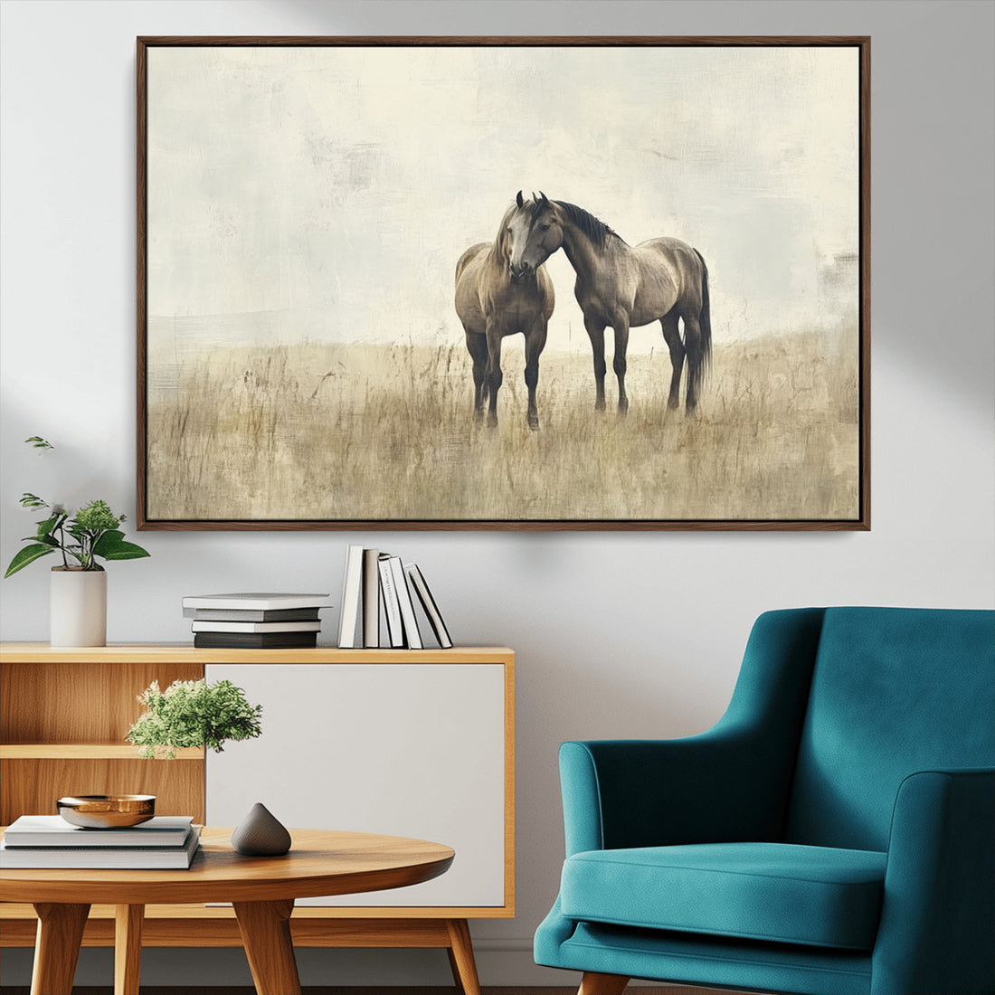Chinese Style Grunge Horses Wall Art Canvas Print