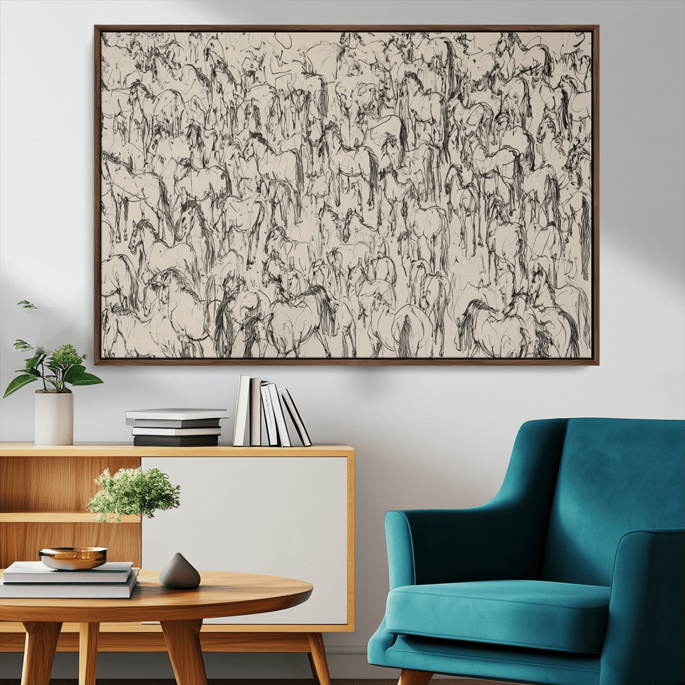 MGV-FC-36X24 - Abstract Horse Sketch Wall Art | Ready to Hang and Framed | Farmhouse Wall Decor for Living Room or