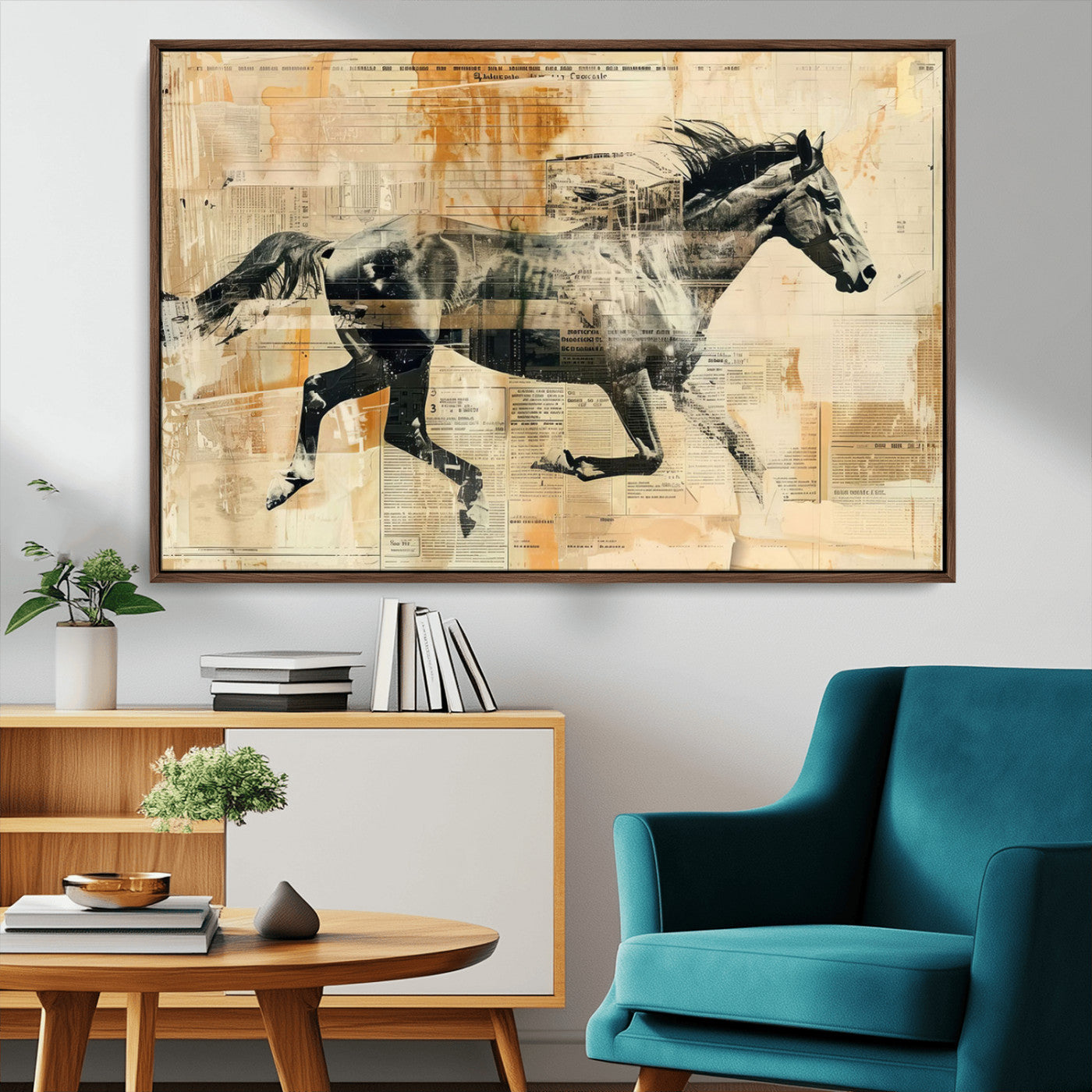 MGV-FC-36X24 - Chines Style Running Horse Western Wall Art | Farmhouse Wall Decor | Ready to Hang Framed Canvas