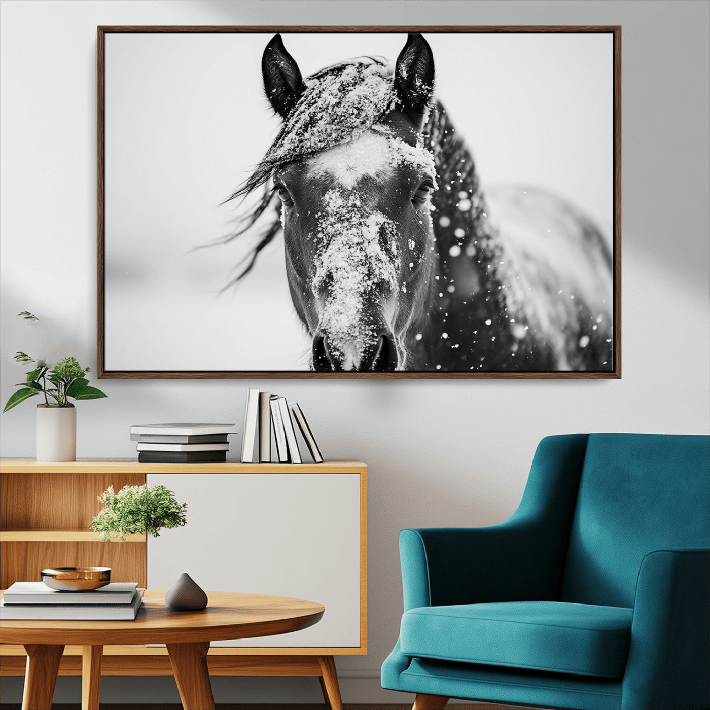 MGV-FC-36X24 - Western Wall Art | Black and White Winter Horse Wall Art | Ready to Hang and Framed | Farmhouse and