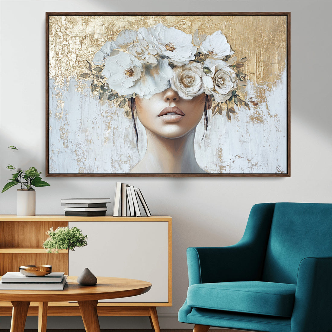 Golden Petal Wall Art - Canvas Print Flower Head Woman