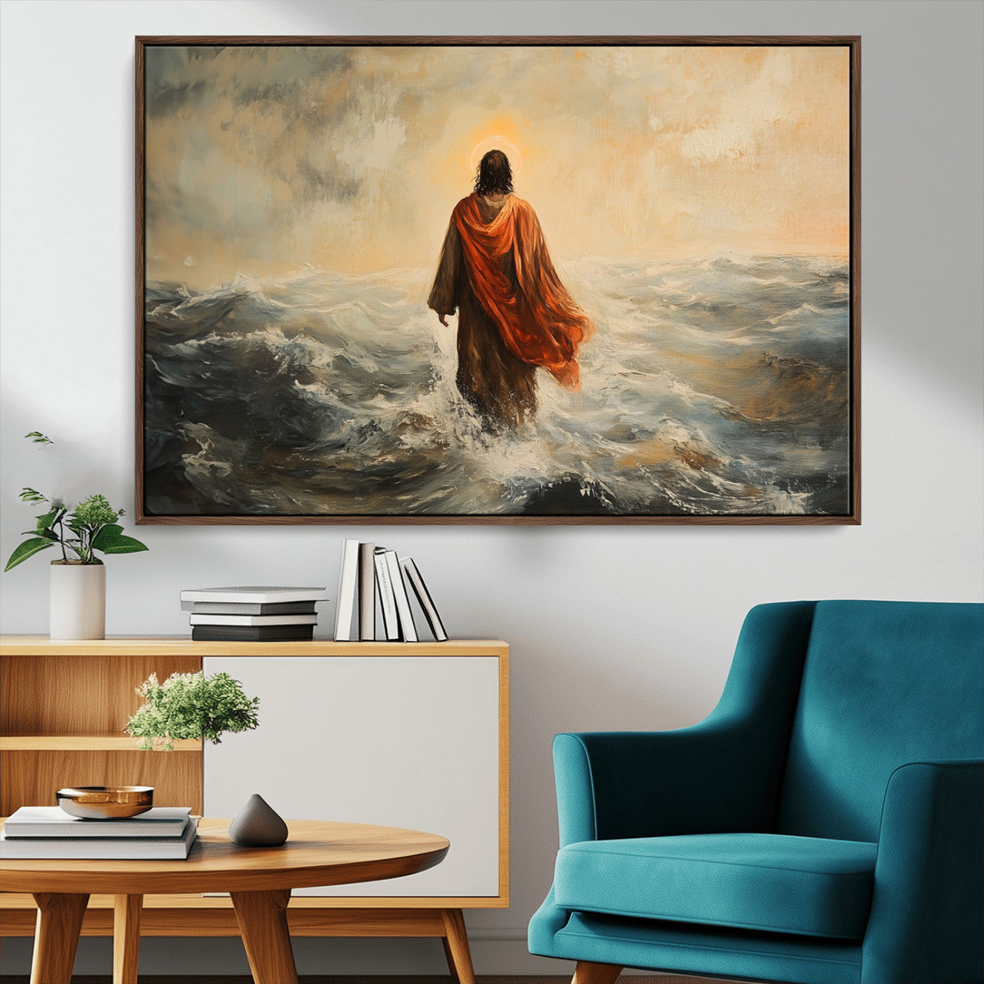 MGV-FC-36X24 - Jesus Walking on Water, Christian Wall Art, Jesus Christ Walking on Oil Painting Style Print