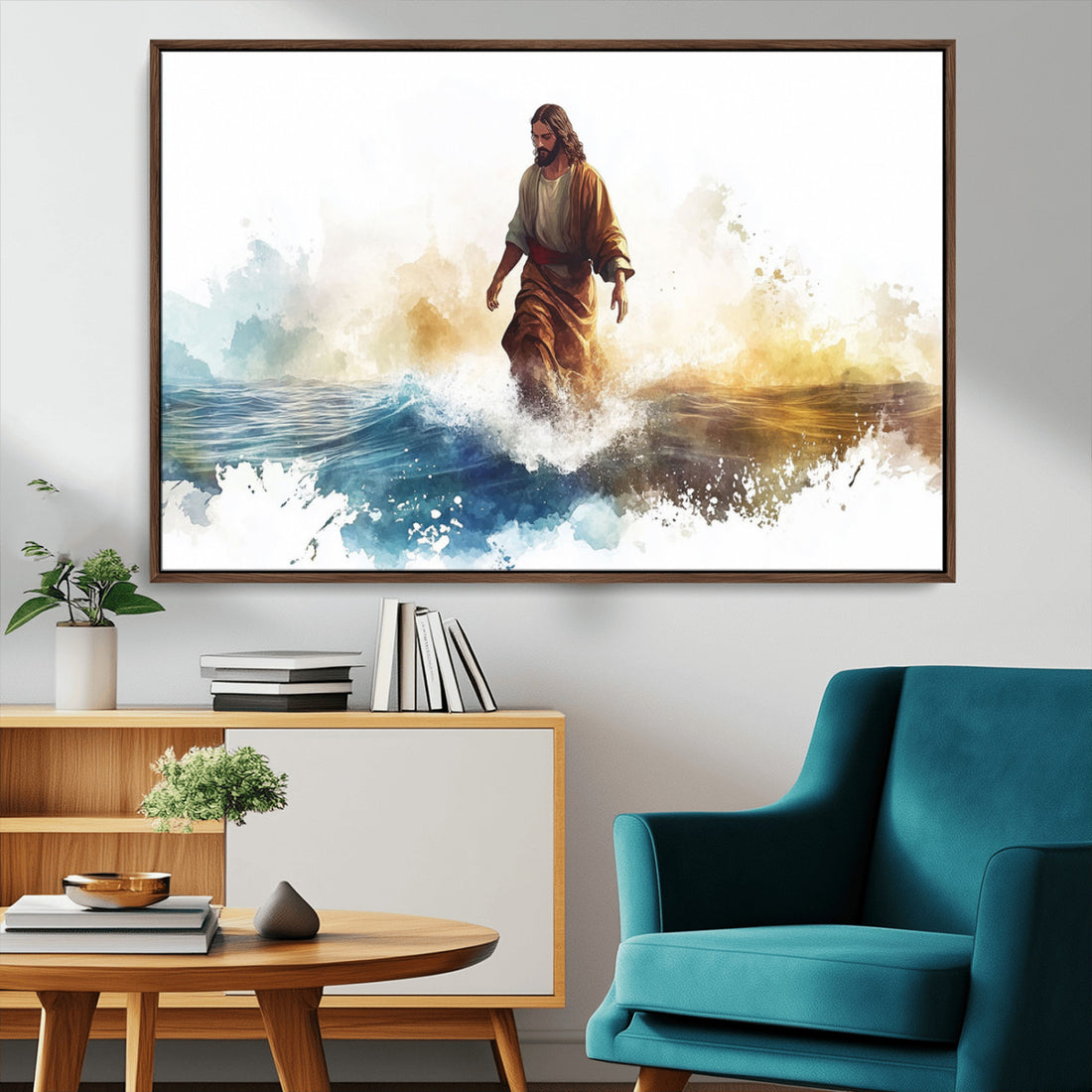 Watercolor Jesus Walking Wall Art Print, Jesus Walking on Water Canvas