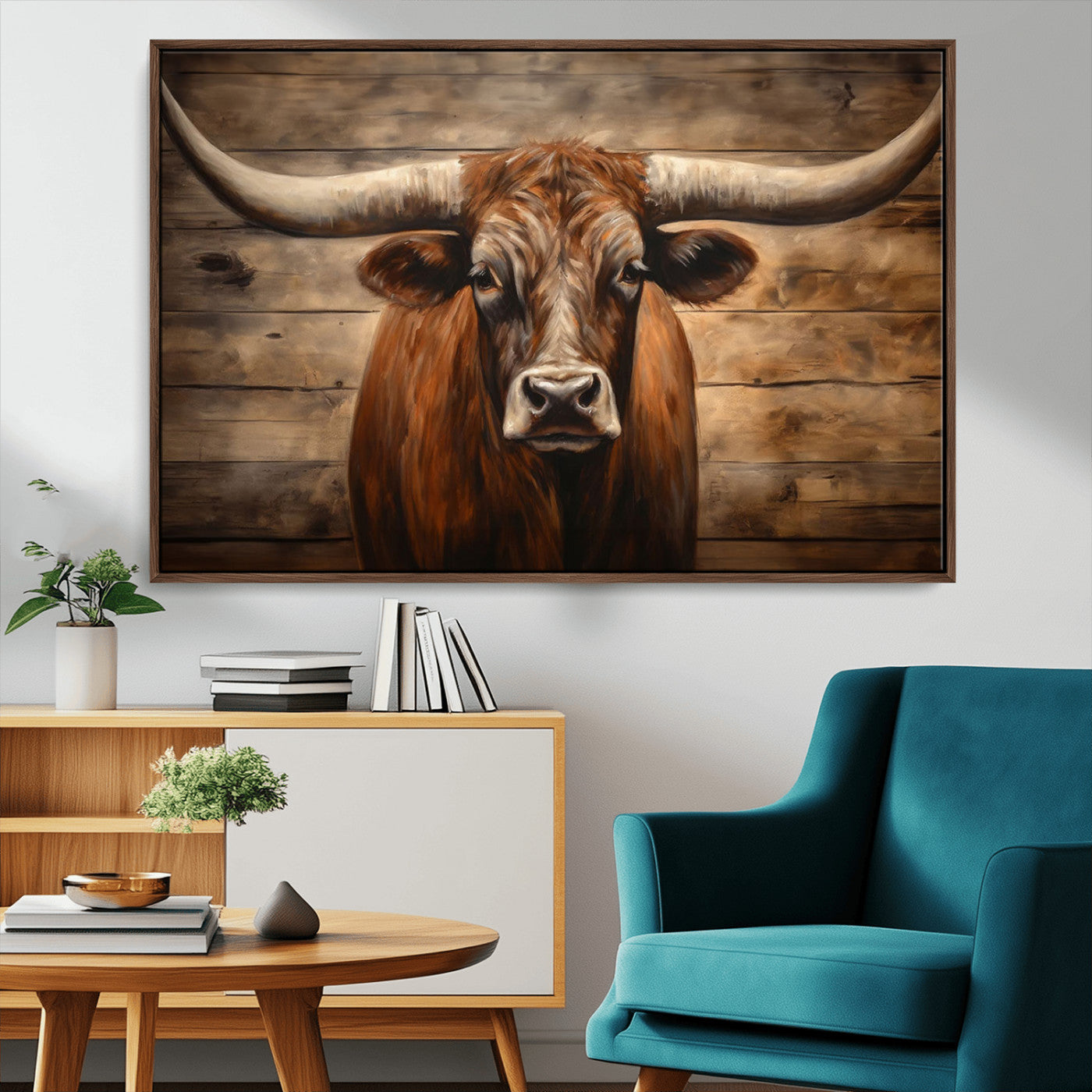77556-MGV-CV-36X24-Longhorn Bull Wall Art | Canvas Print | Ready to Hang | Rustic Farmhouse Wall Decor | Western Barn