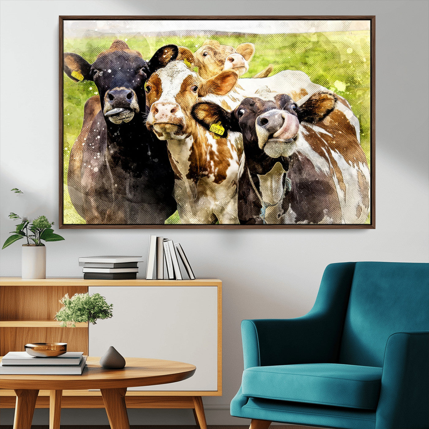 MGV-FC-36X24 - Curious Cows Farmhouse Wall Art | Ready to Hang and Framed Canvas Print | Rustic Farm Decor