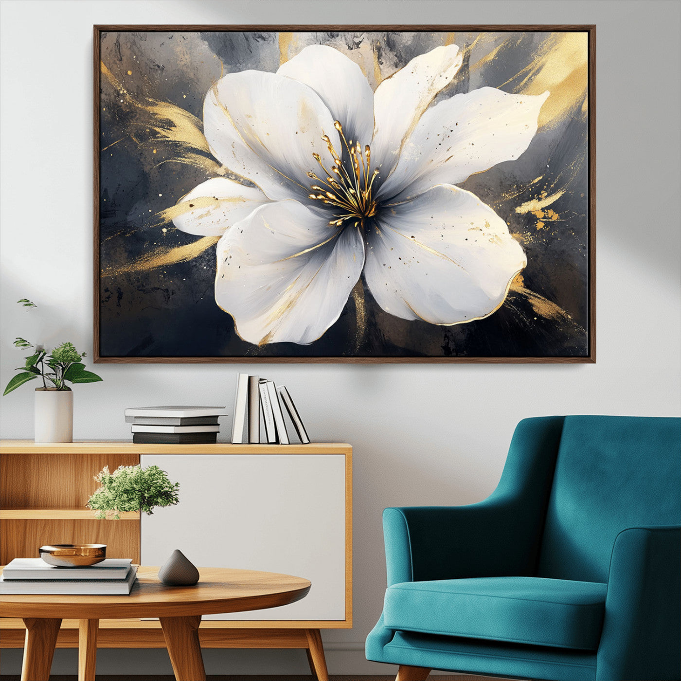 MGV-FC-36X24 - White Flower Wall Art Canvas Print | Ready to Hang | Abstract Floral Wall Decor | Elegant Bloom