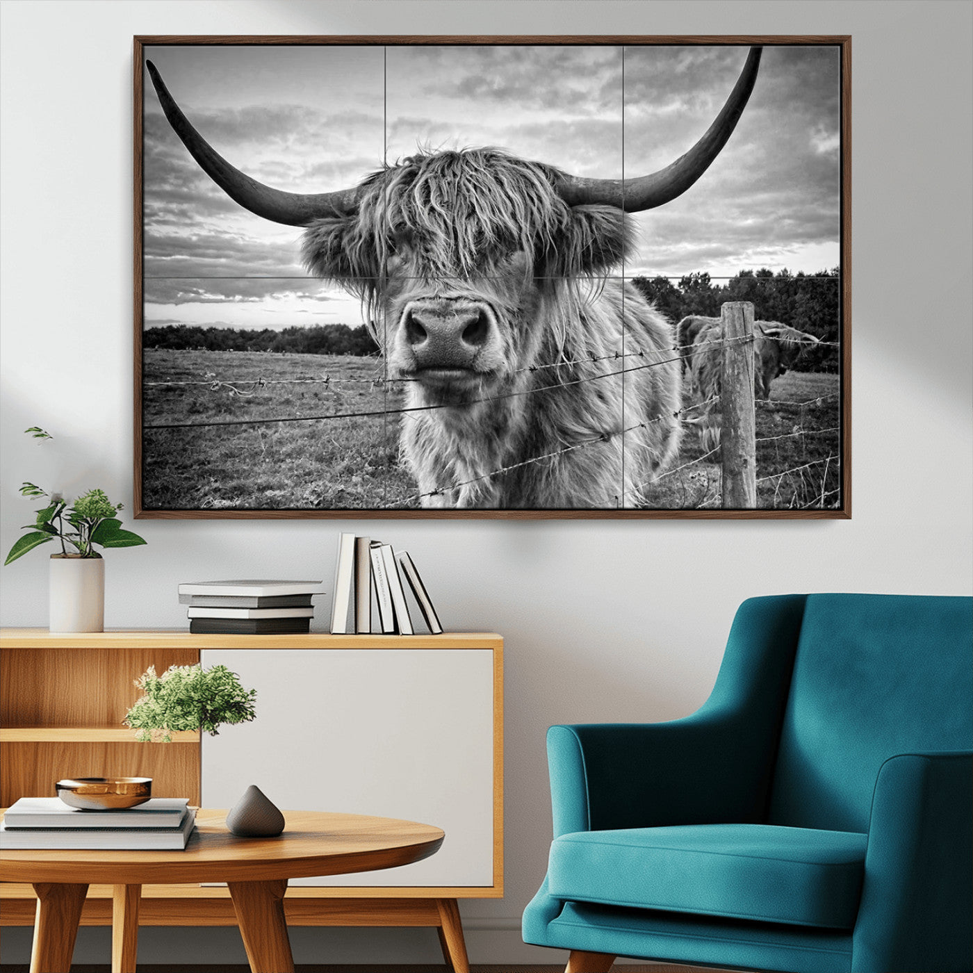 MGV-FC-36X24 - Scottish Highland Cow Wall Art Canvas Print | Ready to Hang and Framed | Rustic Farmhouse Decor