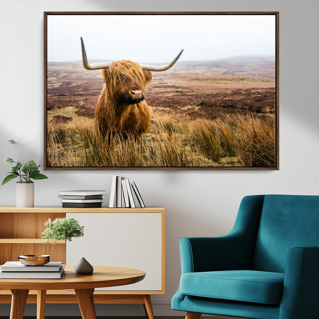 Scottish Highland Cow Canvas Wall Art, Rustic Farmhouse Decor
