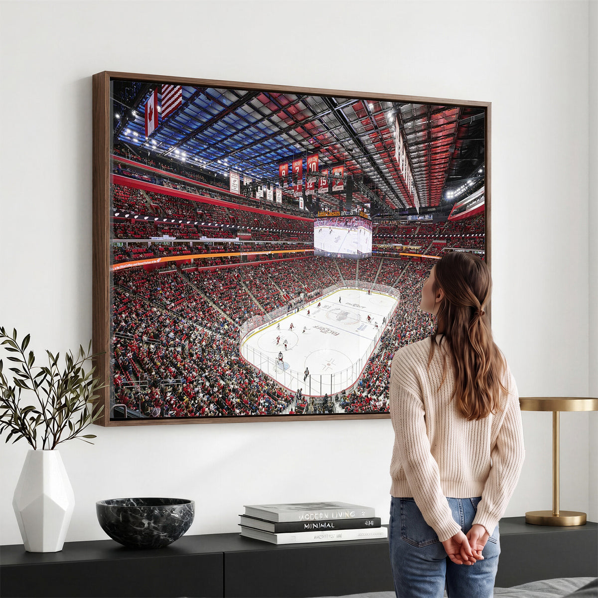62263-MGV-CV-36X24 - Barton Malow Little Caesars Arena Detroit Wall Art Canvas Print - Detroit Hockey and Basketball