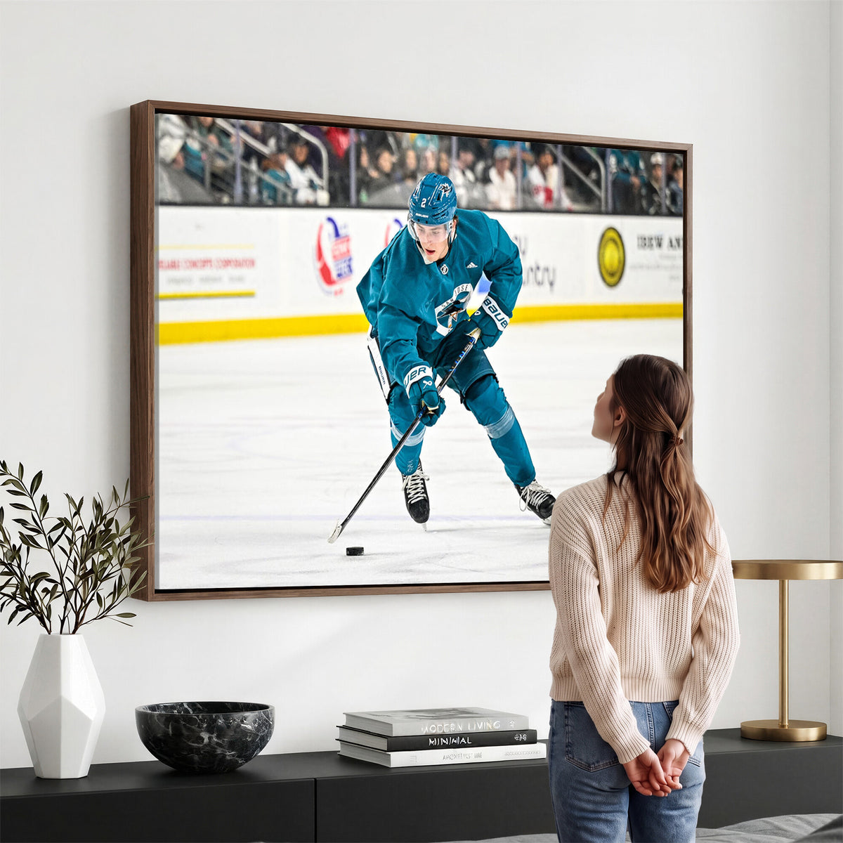 69179-MGV-CV-36X24 - San Jose Sharks Ice Hockey Player Wall Art Canvas Print