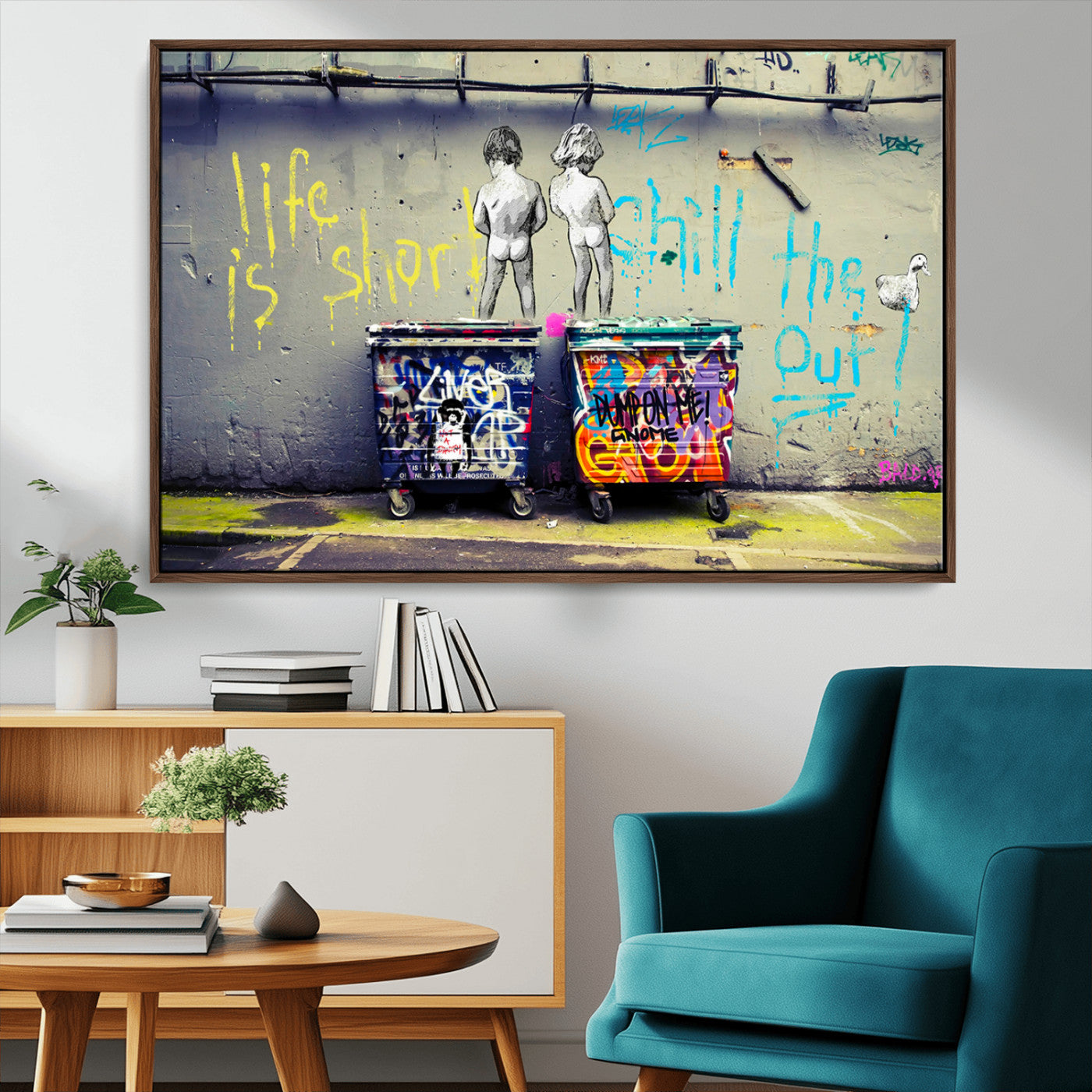MGV-FC-36X24 - Banksy Life is Short Wall Art - Iconic Graffiti Art on Framed Ready-to-Hang Canvas - Street Art