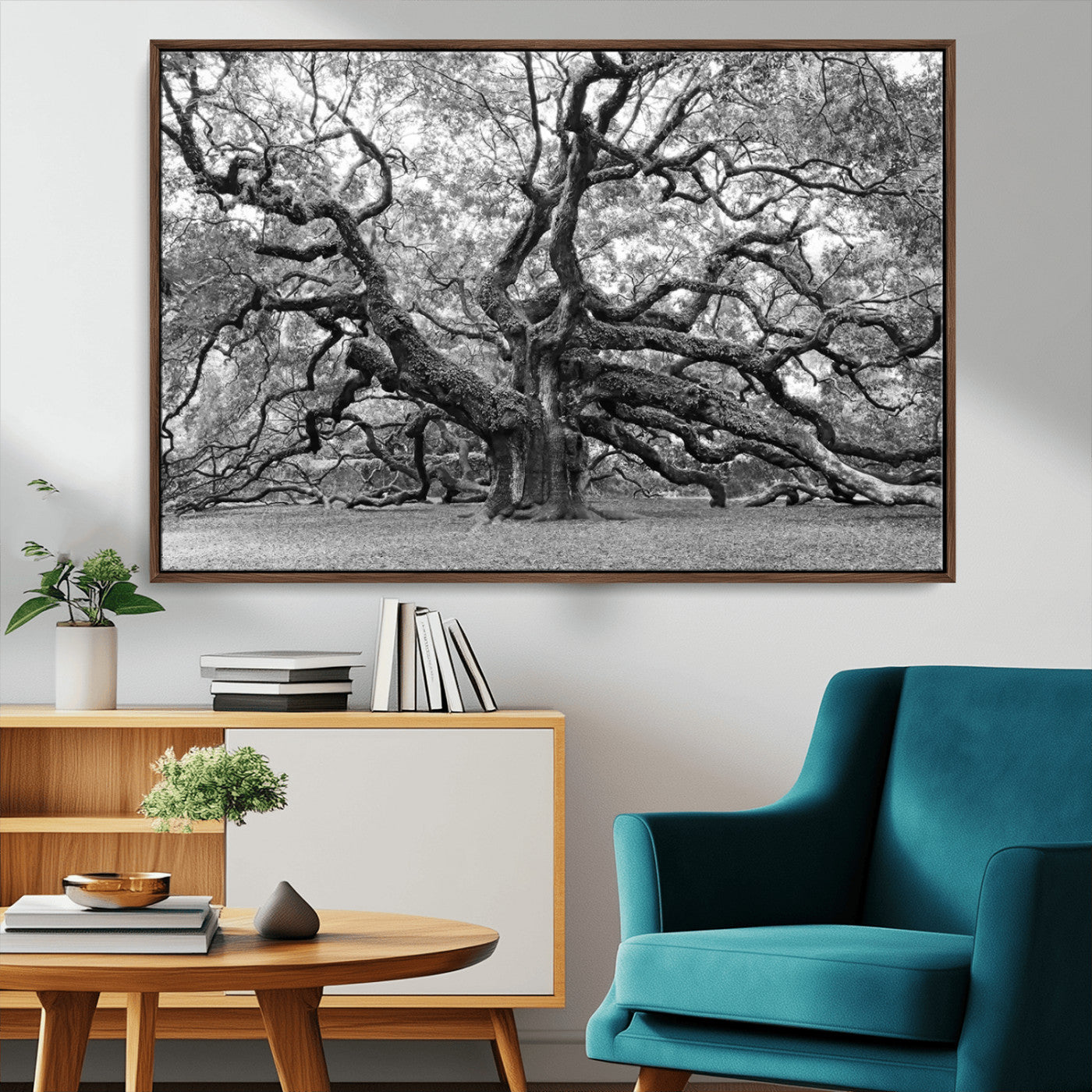 MGV-FC-36X24 - Black White Angel Oak Tree Wall Art - Timeless Nature-Inspired Canvas for Rustic, Modern, or