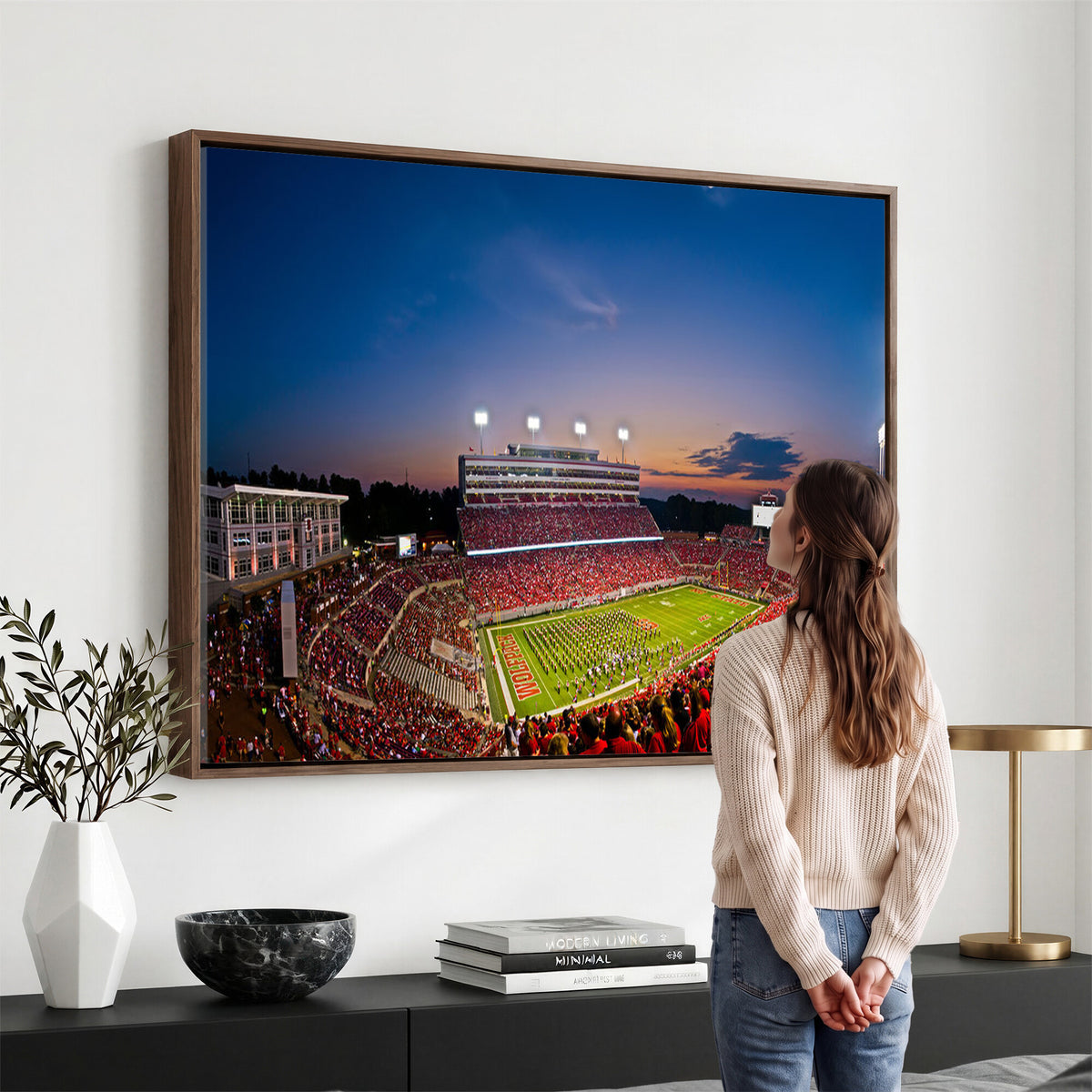 33313-MGV-CV-36X24 - NC State Wolfpack Football Team Print - Raleigh Carter-Finley Stadium Wall Art Canvas Print