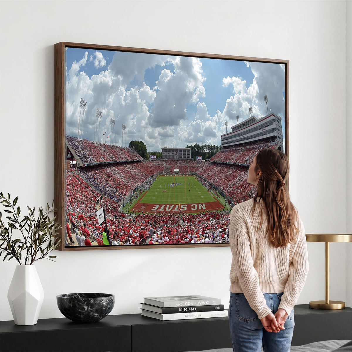 30640-MGV-CV-36X24 - NC State Wolfpack Football Team Print Canvas- Raleigh Carter-Finley Stadium Wall Art Canvas Print