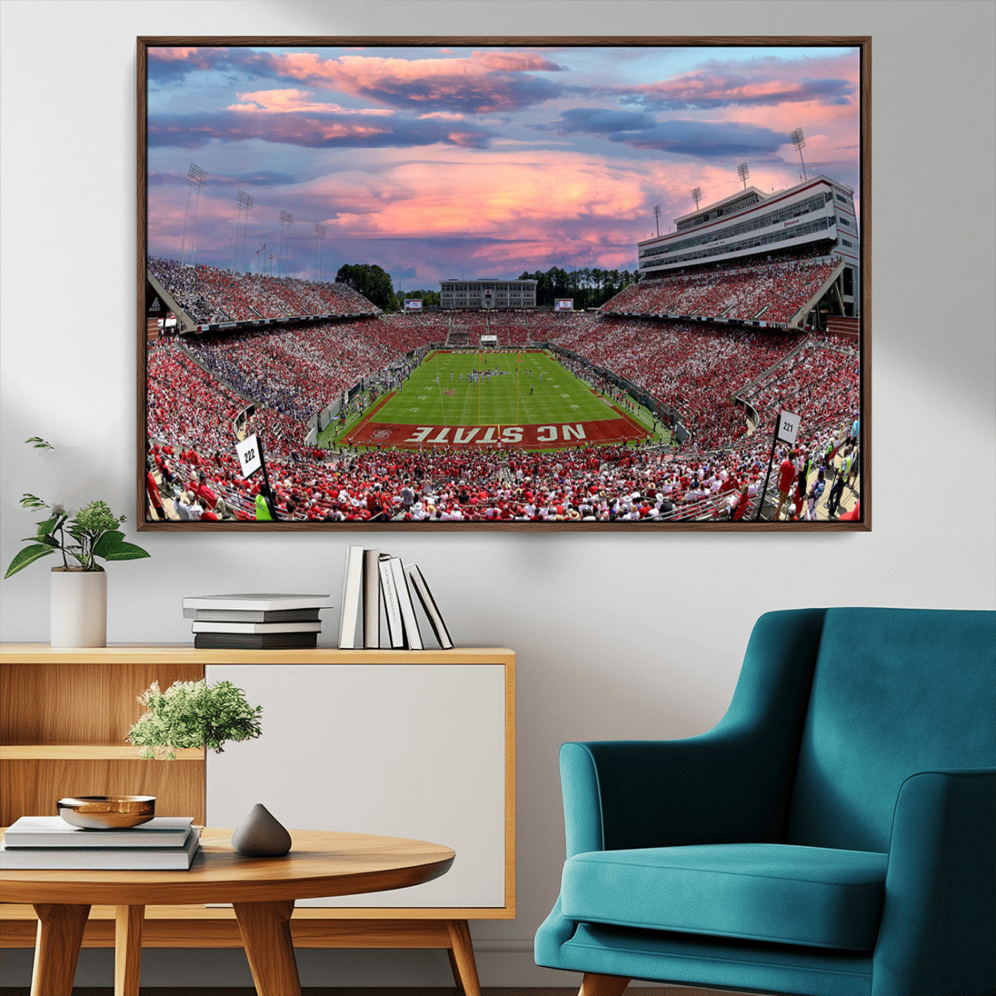 MGV-FC-36X24 - Carter-Finley Stadium Art Sunset Game Triple Canvas Wall Art - NC State Wolfpack Football Match