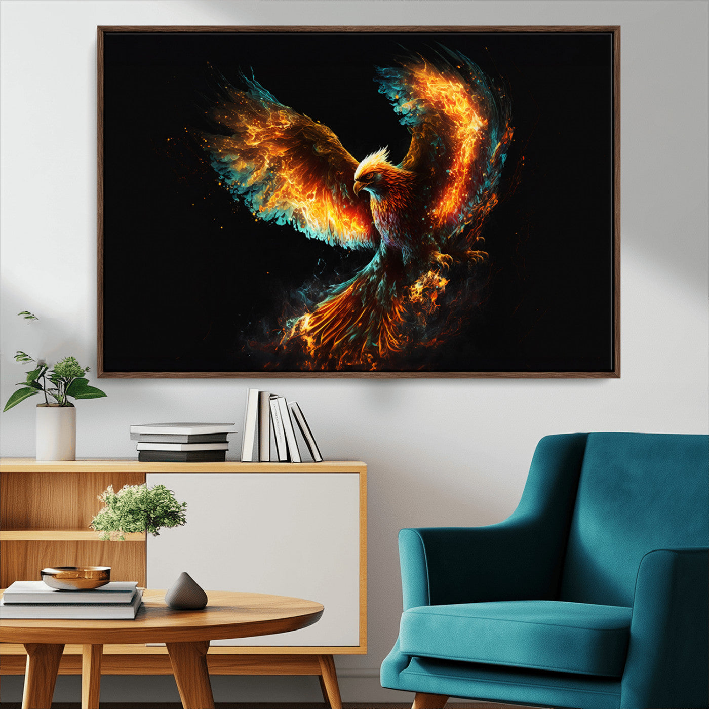 MGV-FC-36X24 - Fiery Phoenix Canvas Print | Ready to Hang Wall Art | Bold Fantasy Decor for Living Room | Majestic