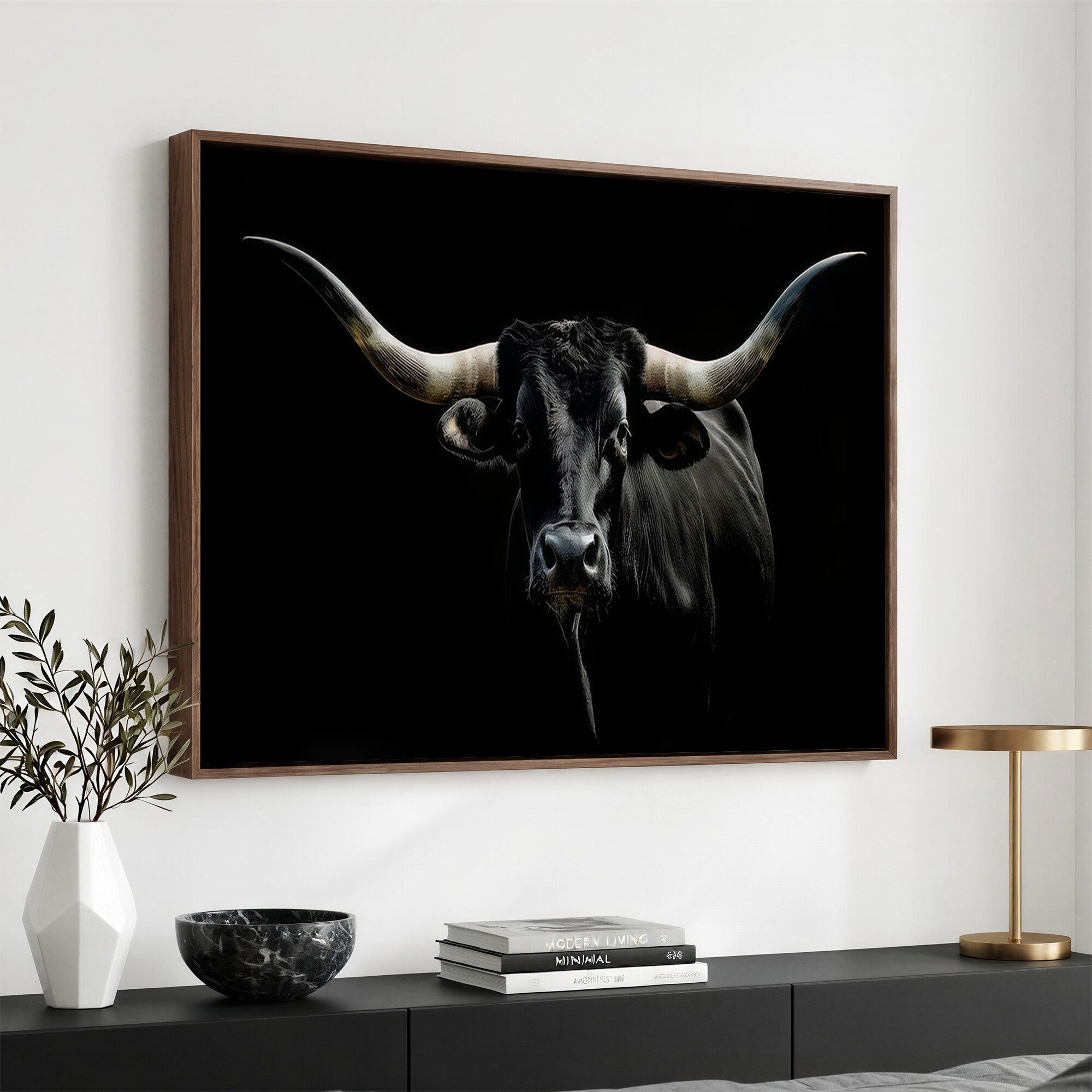 37889-MGV-CV-36X24 - Texas Longhorn Canvas Wall Art - Rustic Western Longhorn Bull Print in Brown & Black - Farmhouse Decor for Living Room, Office, or Ranch