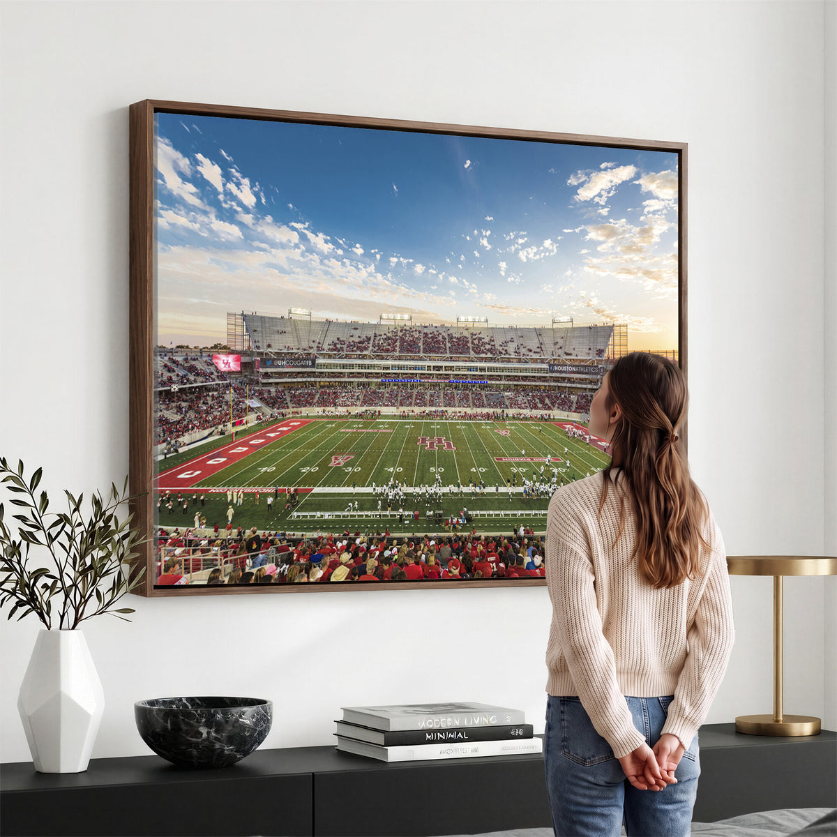 36612-MGV-CV-36X24 - Framed Houston Cougars Football Team Print - Houston TDECU Stadium Wall Art Canvas Print